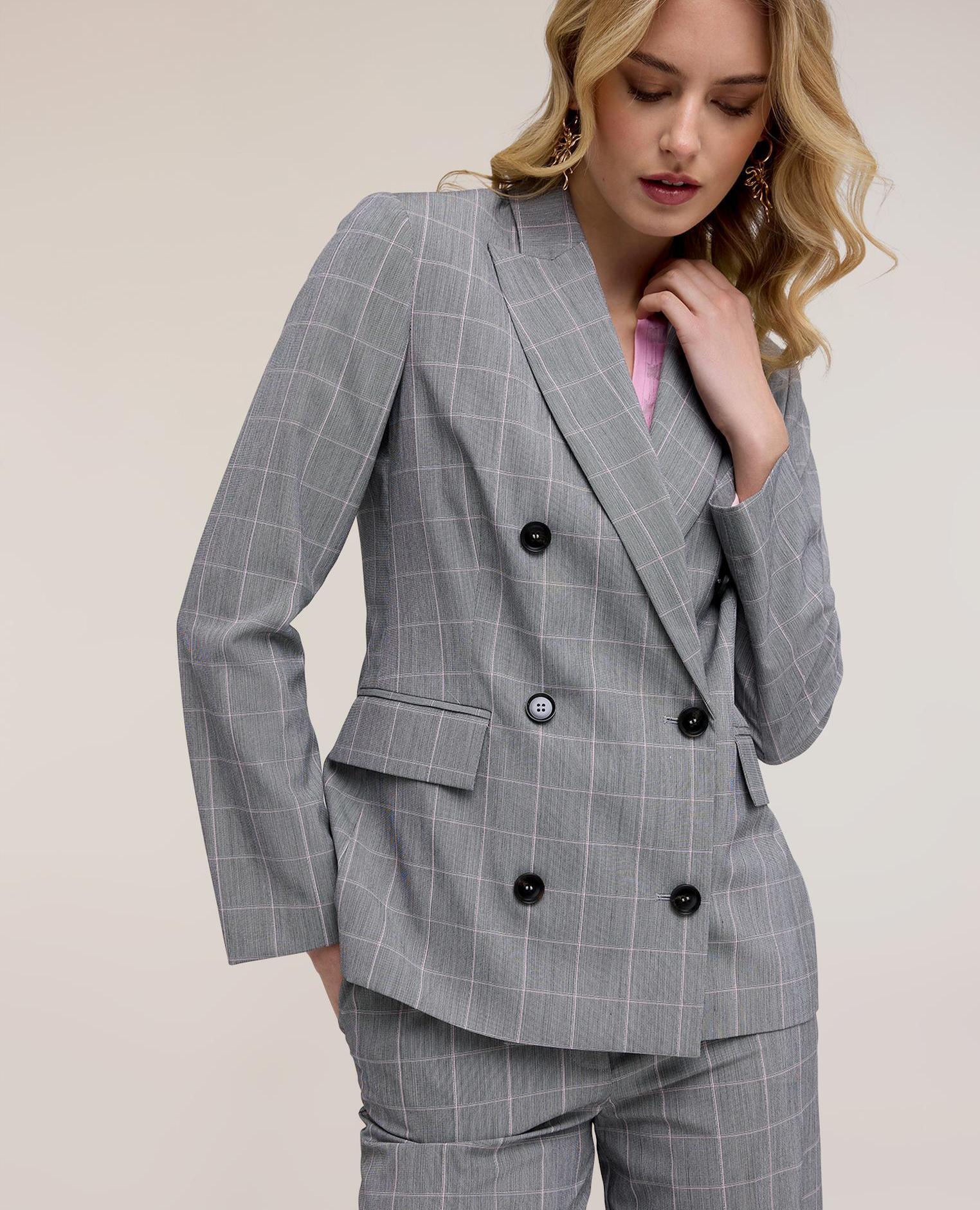 Motivi - Chaqueta de mujer blazer estampado príncipe de gales modelo cruzado con cierre de botones.