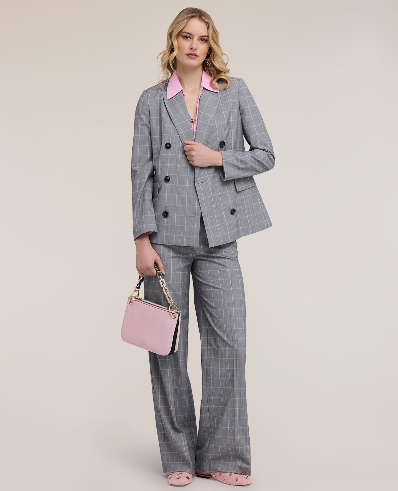 Chaqueta de mujer blazer estampado príncipe de gales modelo cruzado con cierre de botones - Motivi - Gris Gris-3