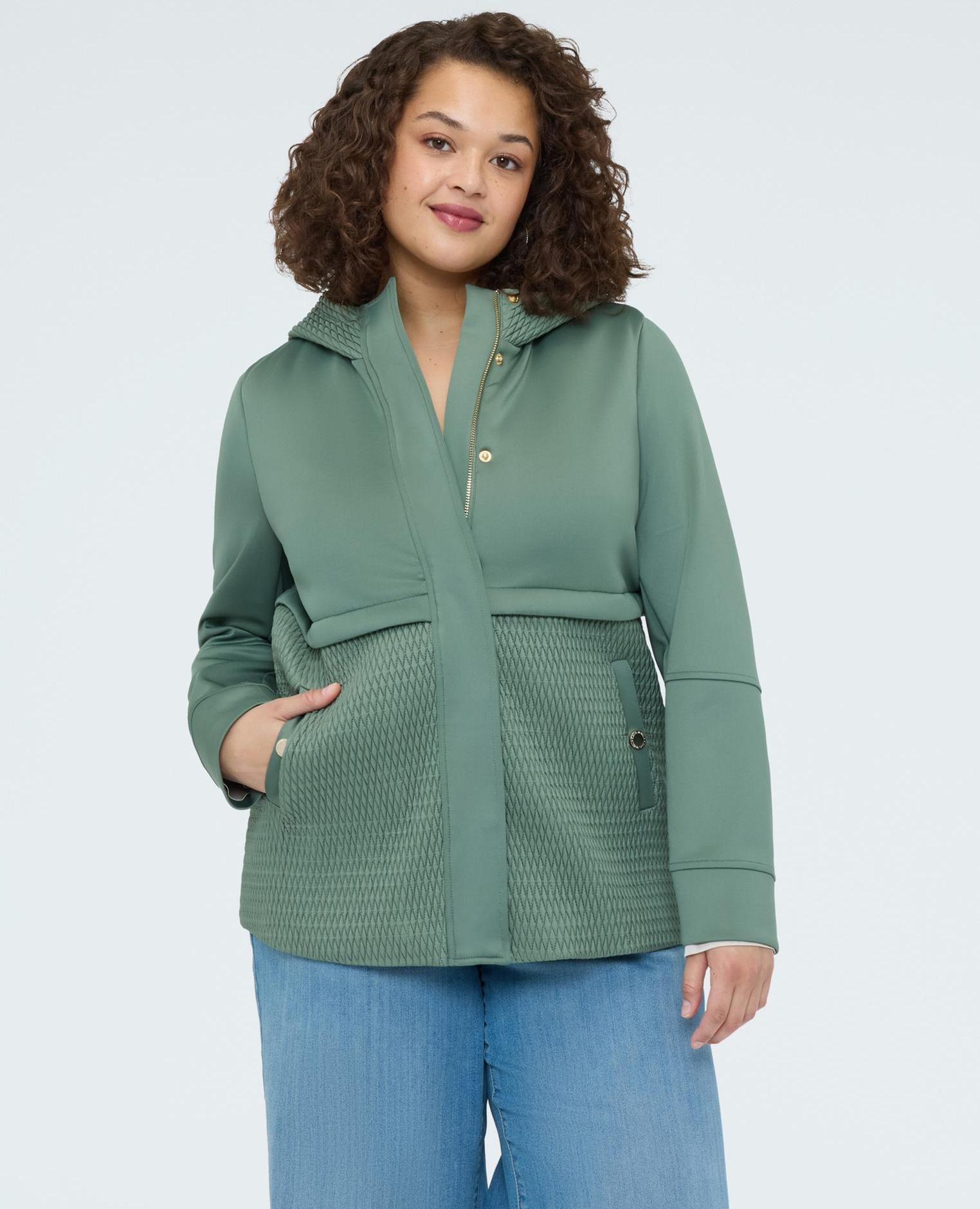 Chaqueta de mujer con detalles matelassé cierre frontal con botones y cremallera - Fiorella Rubino - Verde claro Verde claro-1