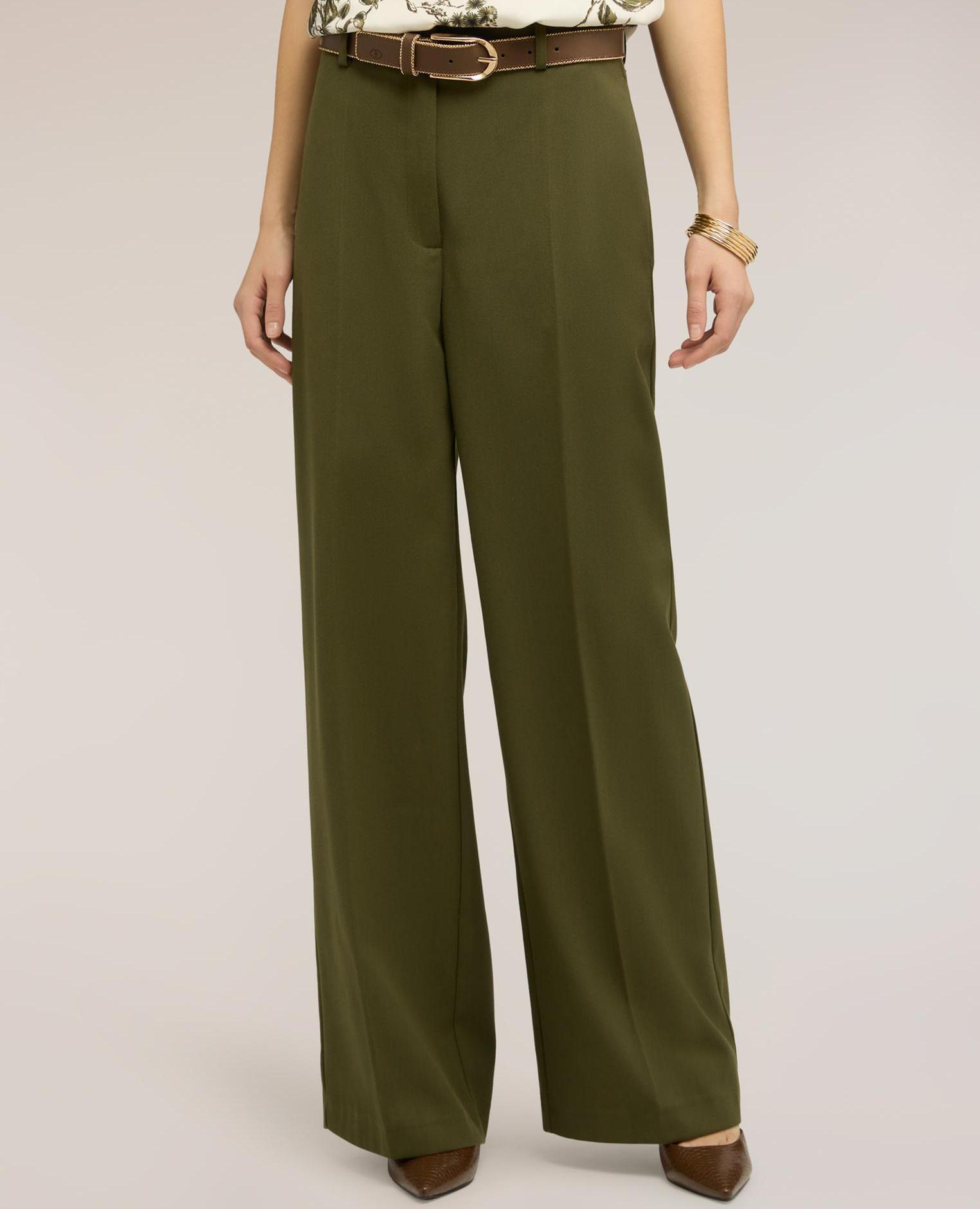 Pantalones de mujer palazzo de poliviscosa talle alto - Motivi - Kaki Kaki-3