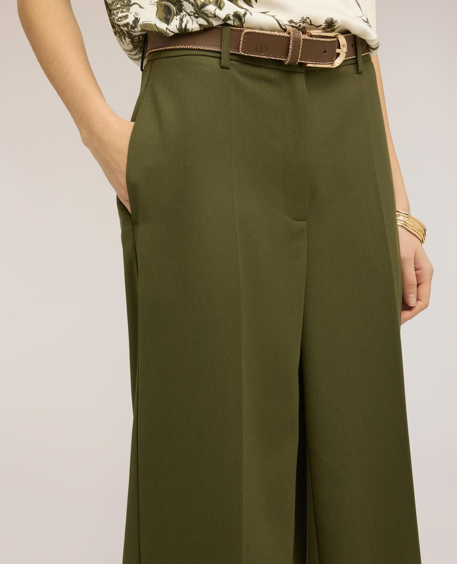Pantalones de mujer palazzo de poliviscosa talle alto - Motivi - Kaki Kaki-4