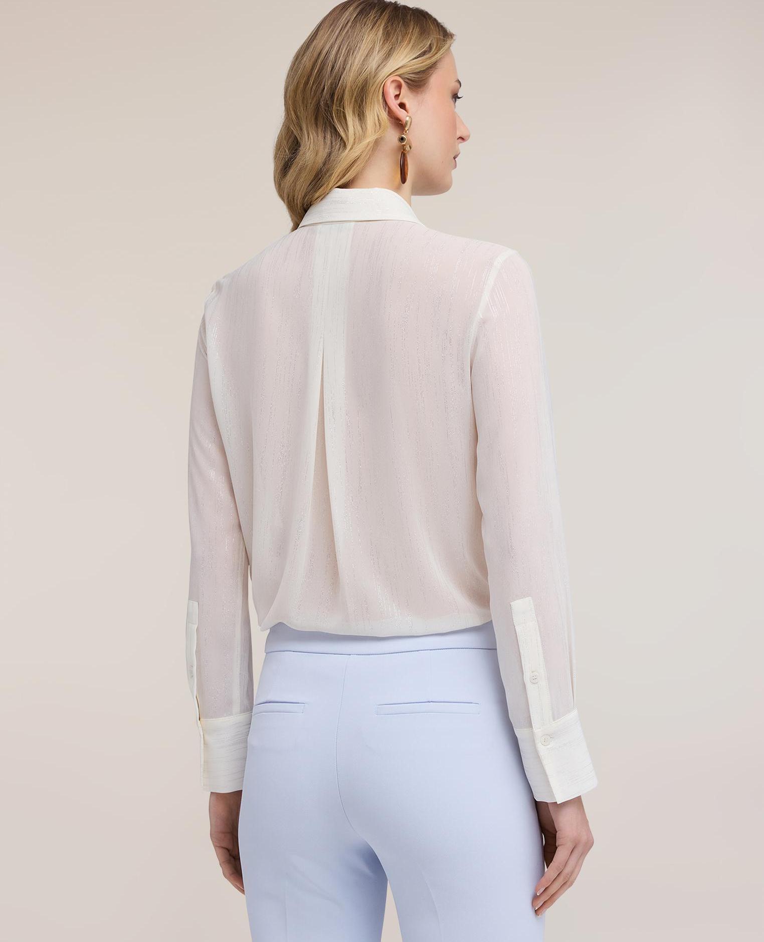 Camisa de mujer de gasa fil coupé cuello clásico con cierre frontal inglés - Motivi - Blanco Blanco-2