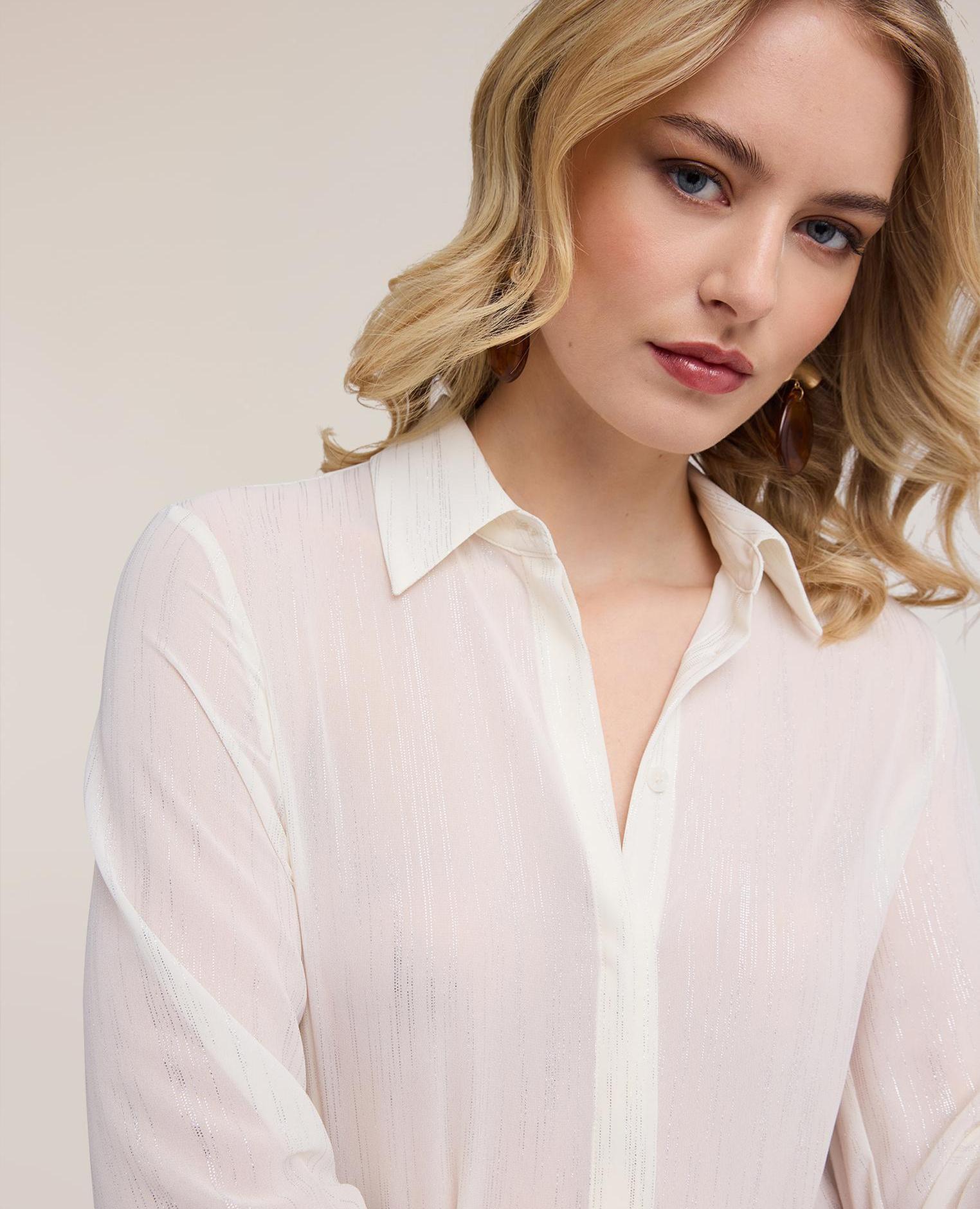 Camisa de mujer de gasa fil coupé cuello clásico con cierre frontal inglés - Motivi - Blanco Blanco-3