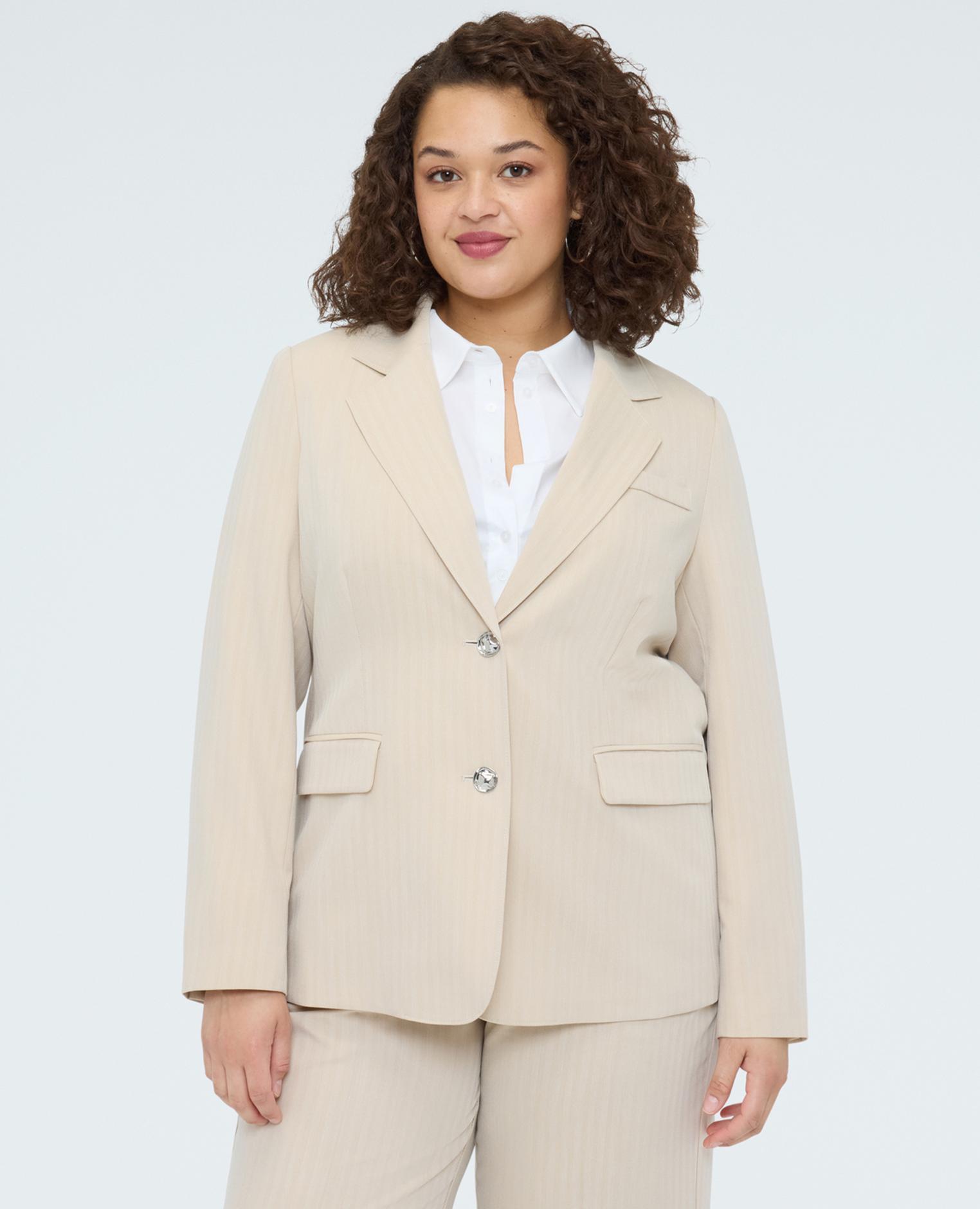 Blazer de mujer efecto raya diplomática con cuello solapa - Fiorella Rubino - Beige Beige-1