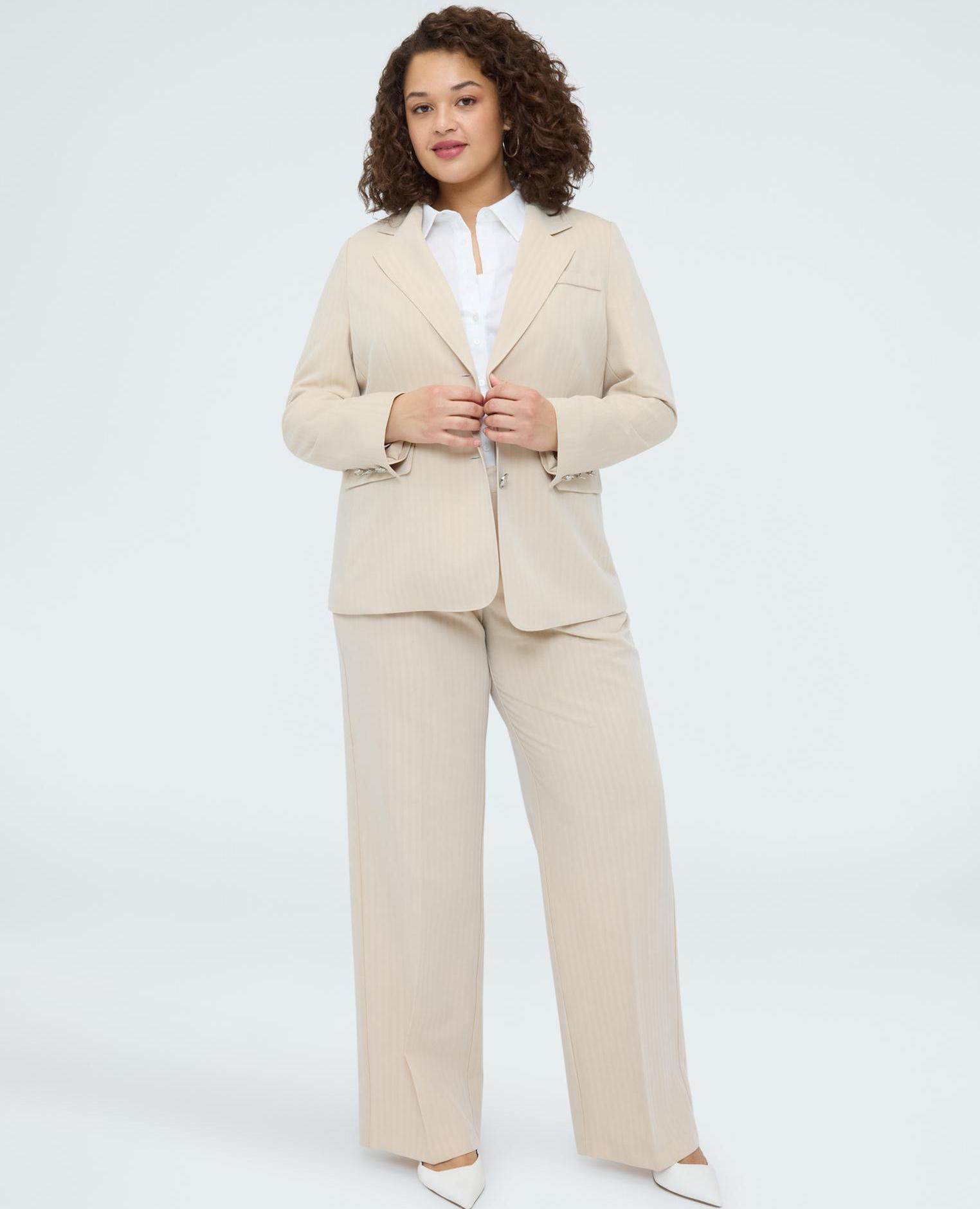Blazer de mujer efecto raya diplomática con cuello solapa - Fiorella Rubino - Beige Beige-3