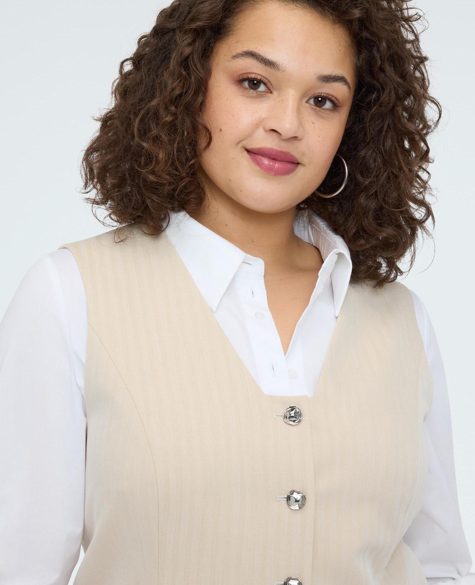 Chaleco de mujer con botones joya correa clásica - Fiorella Rubino - Beige Beige-4