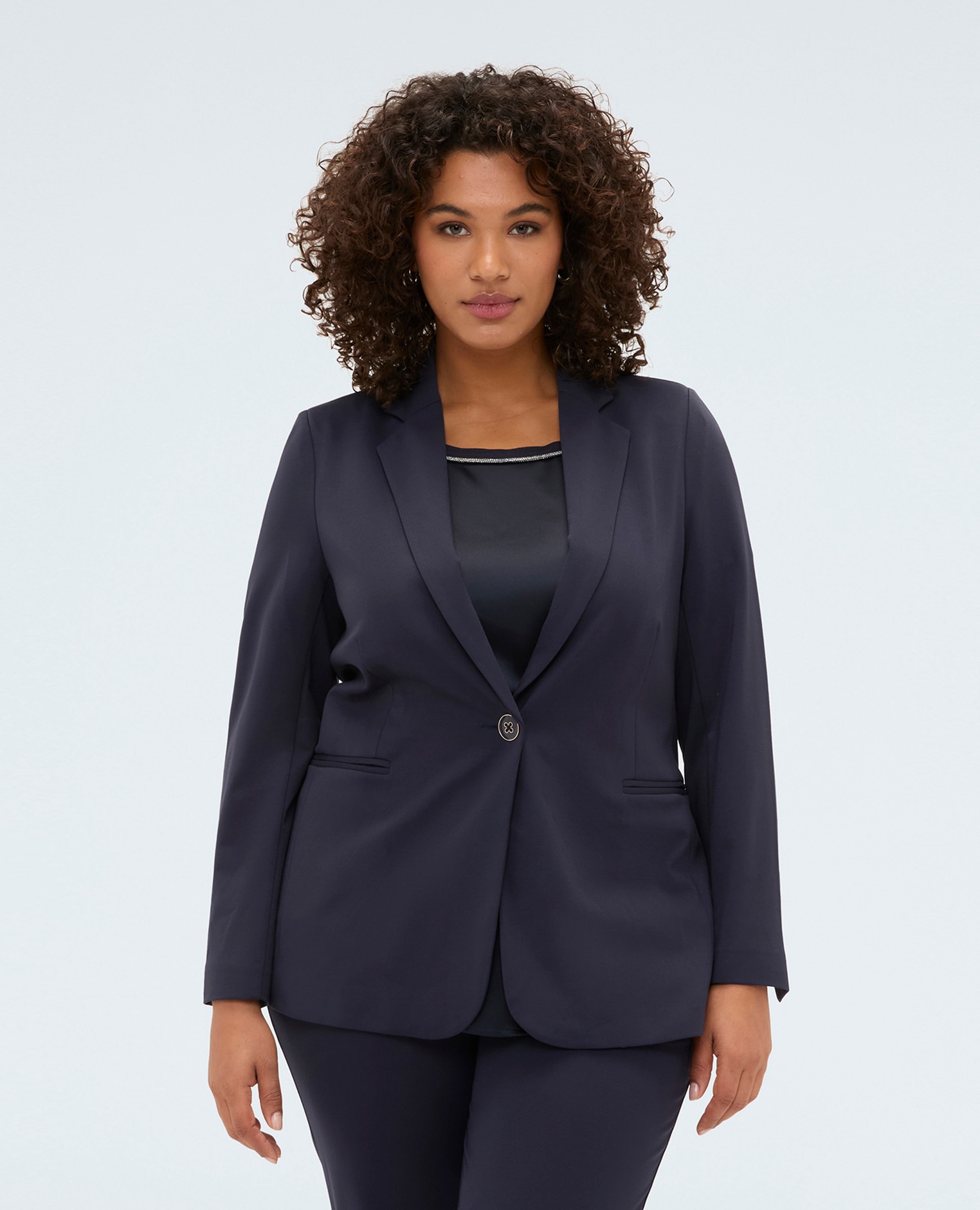 Blazer de mujer en punto milano cierre de un solo pecho con botón y bolsillos aplicados - Fiorella Rubino - Azul Azul-1