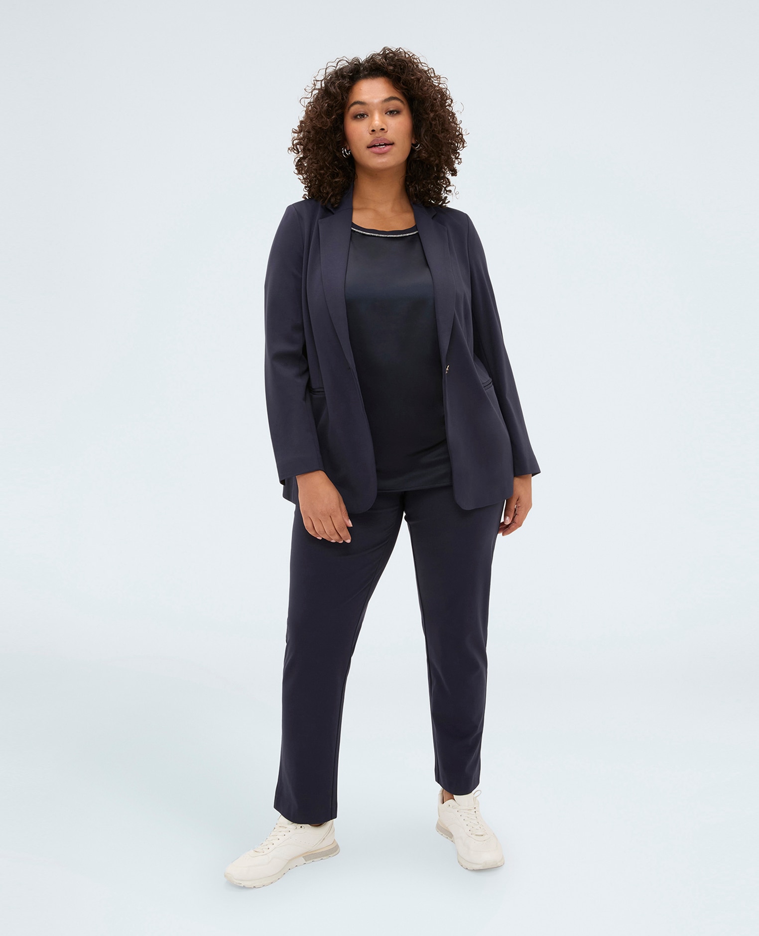 Blazer de mujer en punto milano cierre de un solo pecho con botón y bolsillos aplicados - Fiorella Rubino - Azul Azul-3