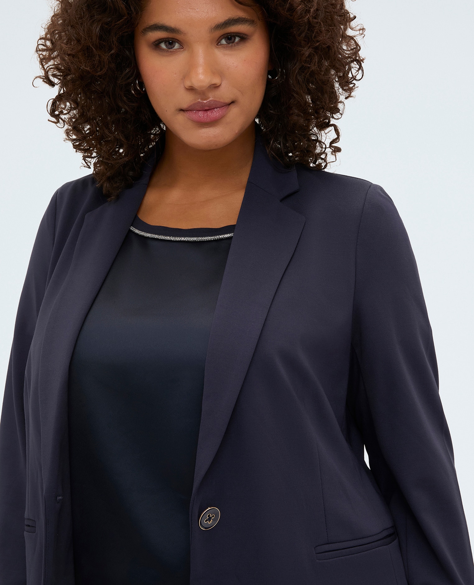 Blazer de mujer en punto milano cierre de un solo pecho con botón y bolsillos aplicados - Fiorella Rubino - Azul Azul-4
