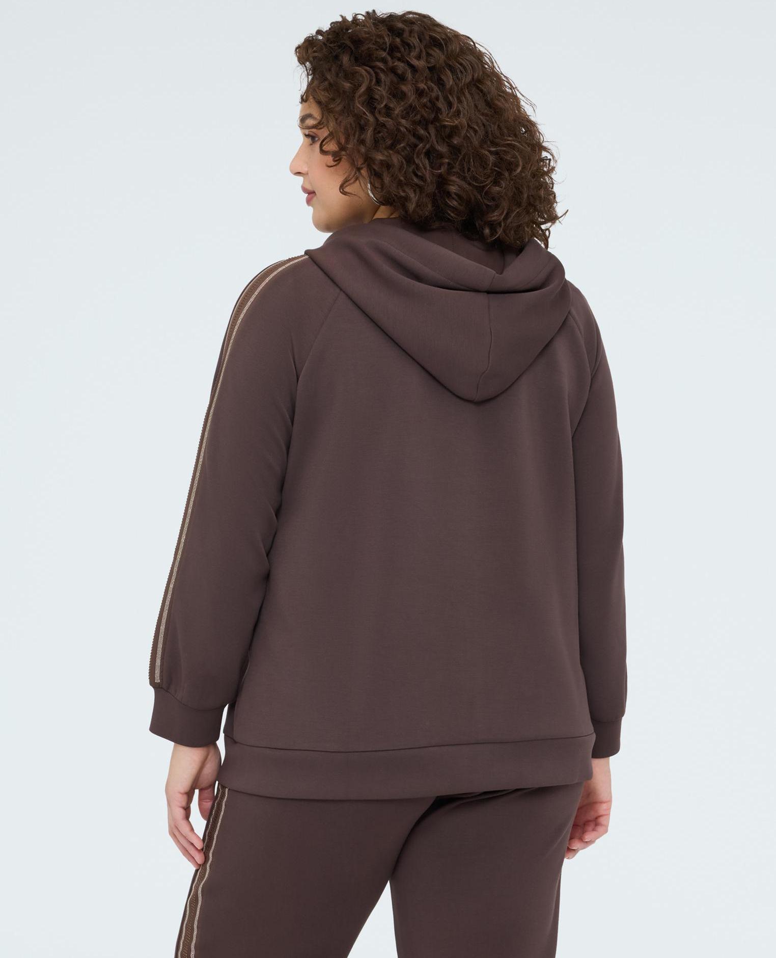 Sudadera de mujer con capucha y bandas hotfix bandas decorativas con aplicaciones hotfix a lo largo de las mangas - Fiorella Rubino - Marrón Marrón-2