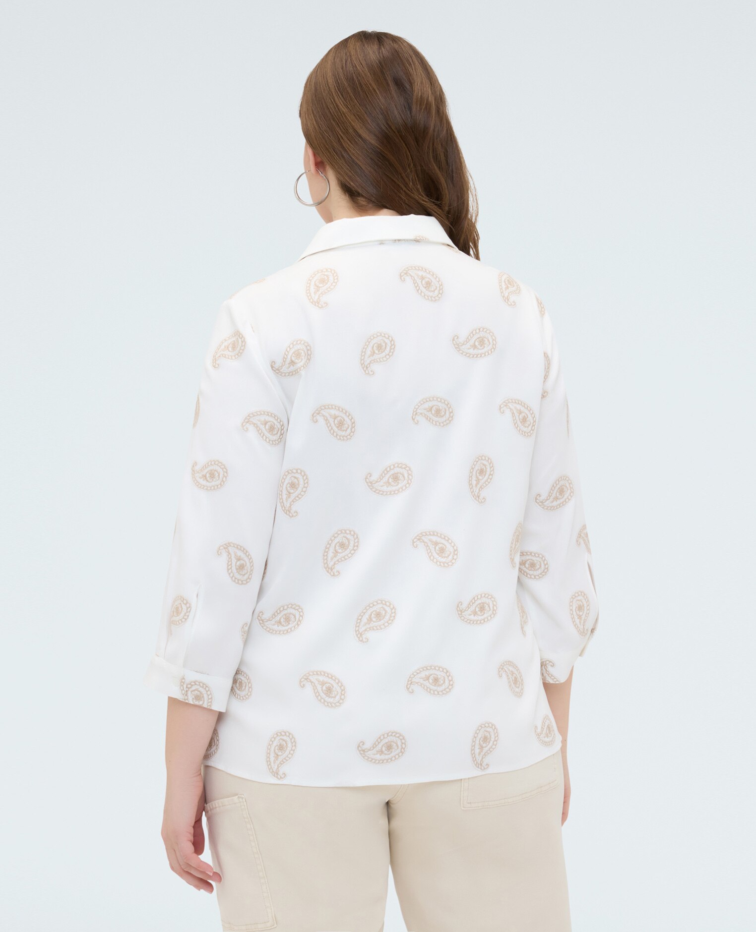 Camisa de mujer de viscosa con bordado paisley bordados paisley all over - Fiorella Rubino - Blanco Blanco-2