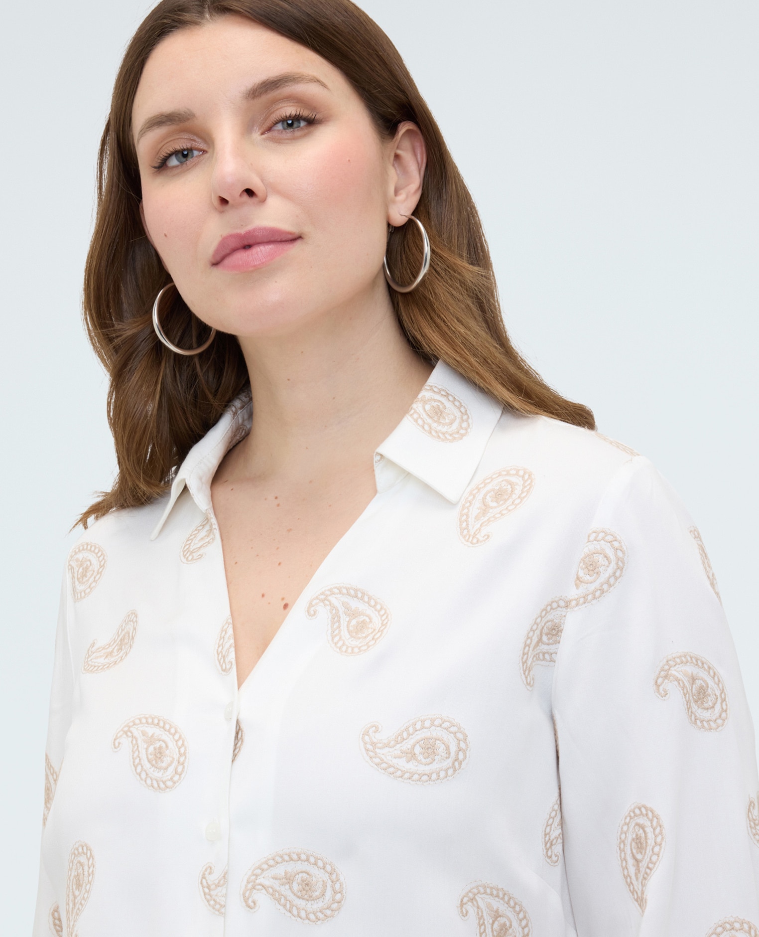 Camisa de mujer de viscosa con bordado paisley bordados paisley all over - Fiorella Rubino - Blanco Blanco-3