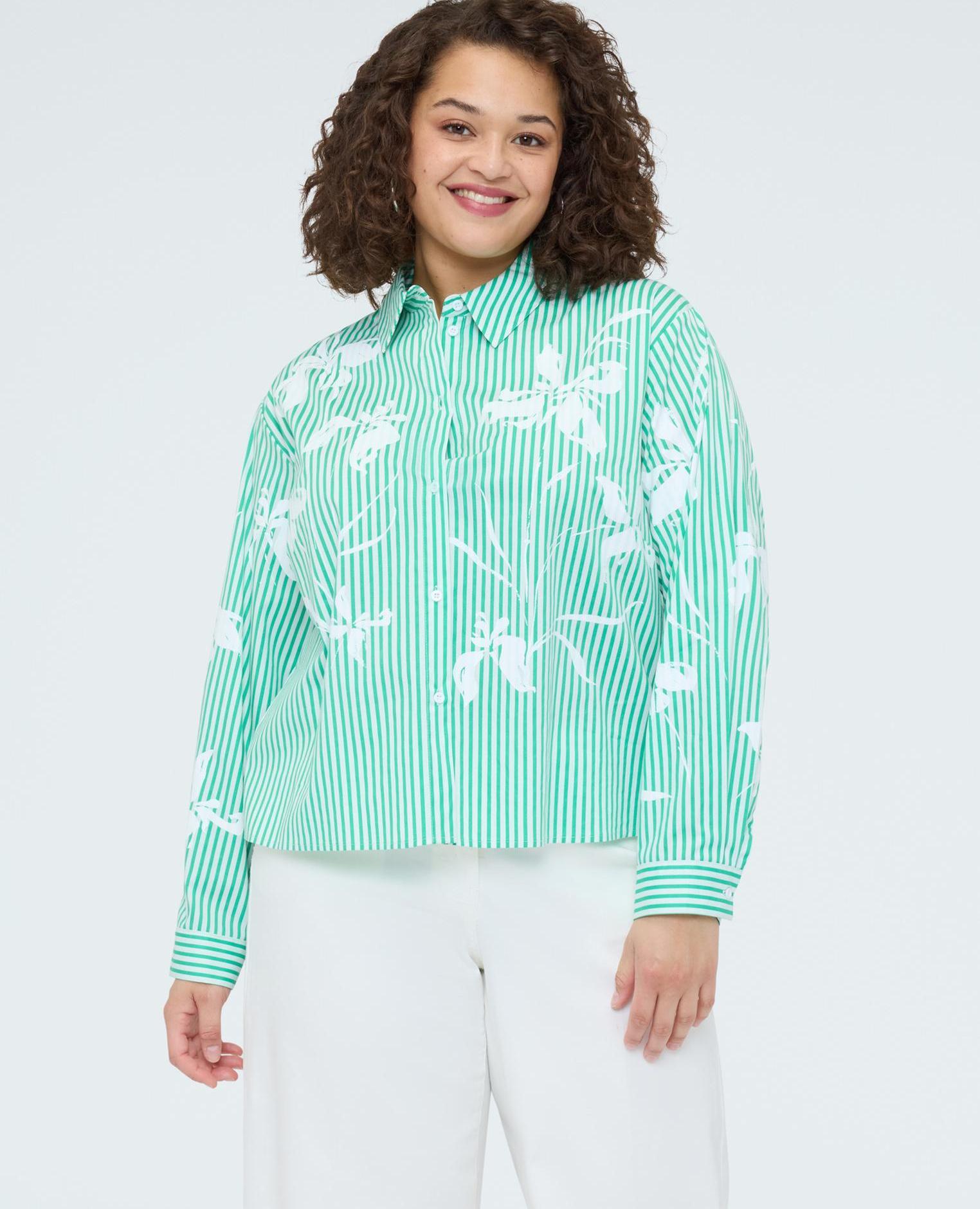 Camisa de mujer de rayas con estampado floral - Fiorella Rubino - Verde Verde-1