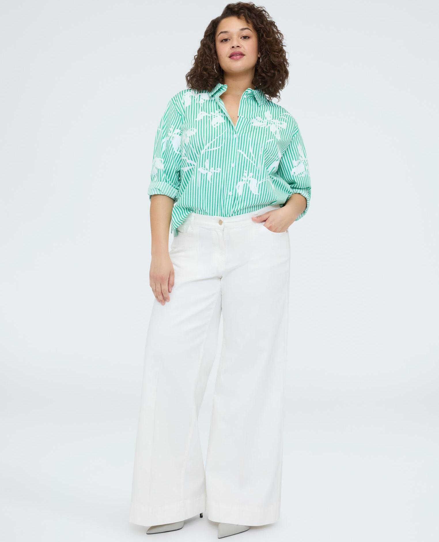 Camisa de mujer de rayas con estampado floral - Fiorella Rubino - Verde Verde-3