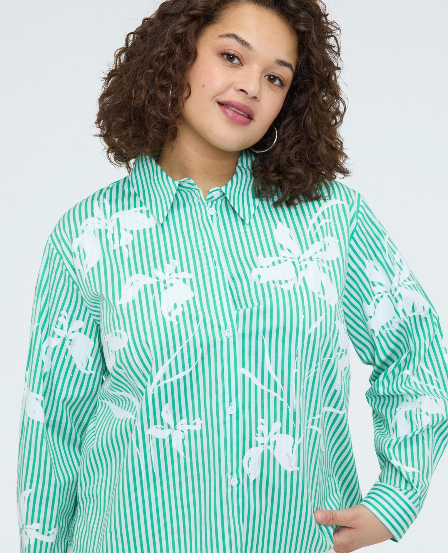 Camisa de mujer de rayas con estampado floral - Fiorella Rubino - Verde Verde-4