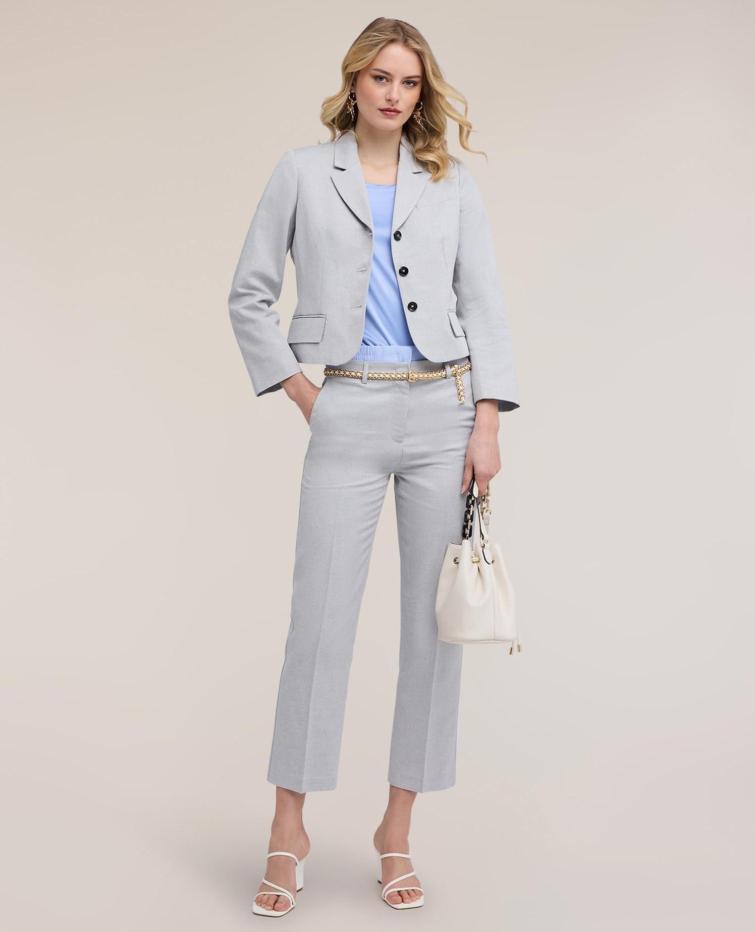 Motivi - Pantalones de mujer chino de talle alto con motivo cinturón en color contrastante.