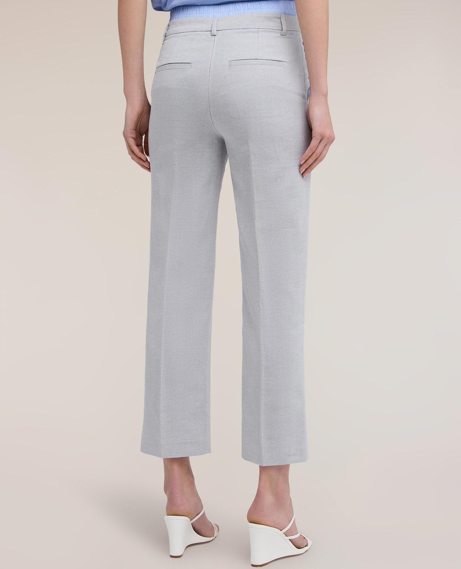 Pantalones de mujer chino de talle alto con motivo cinturón en color contrastante - Motivi - Gris Gris-2