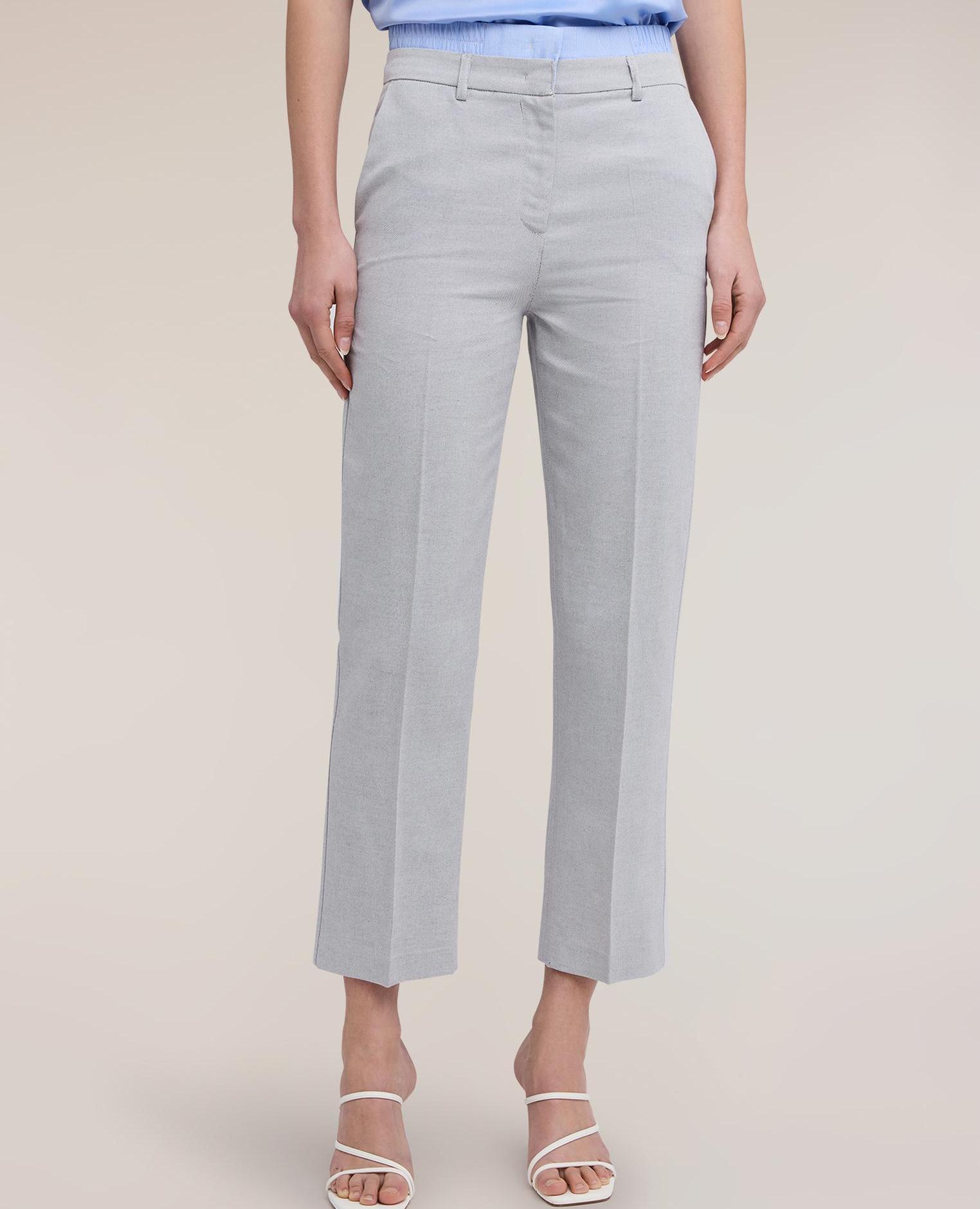 Pantalones de mujer chino de talle alto con motivo cinturón en color contrastante - Motivi - Gris Gris-3