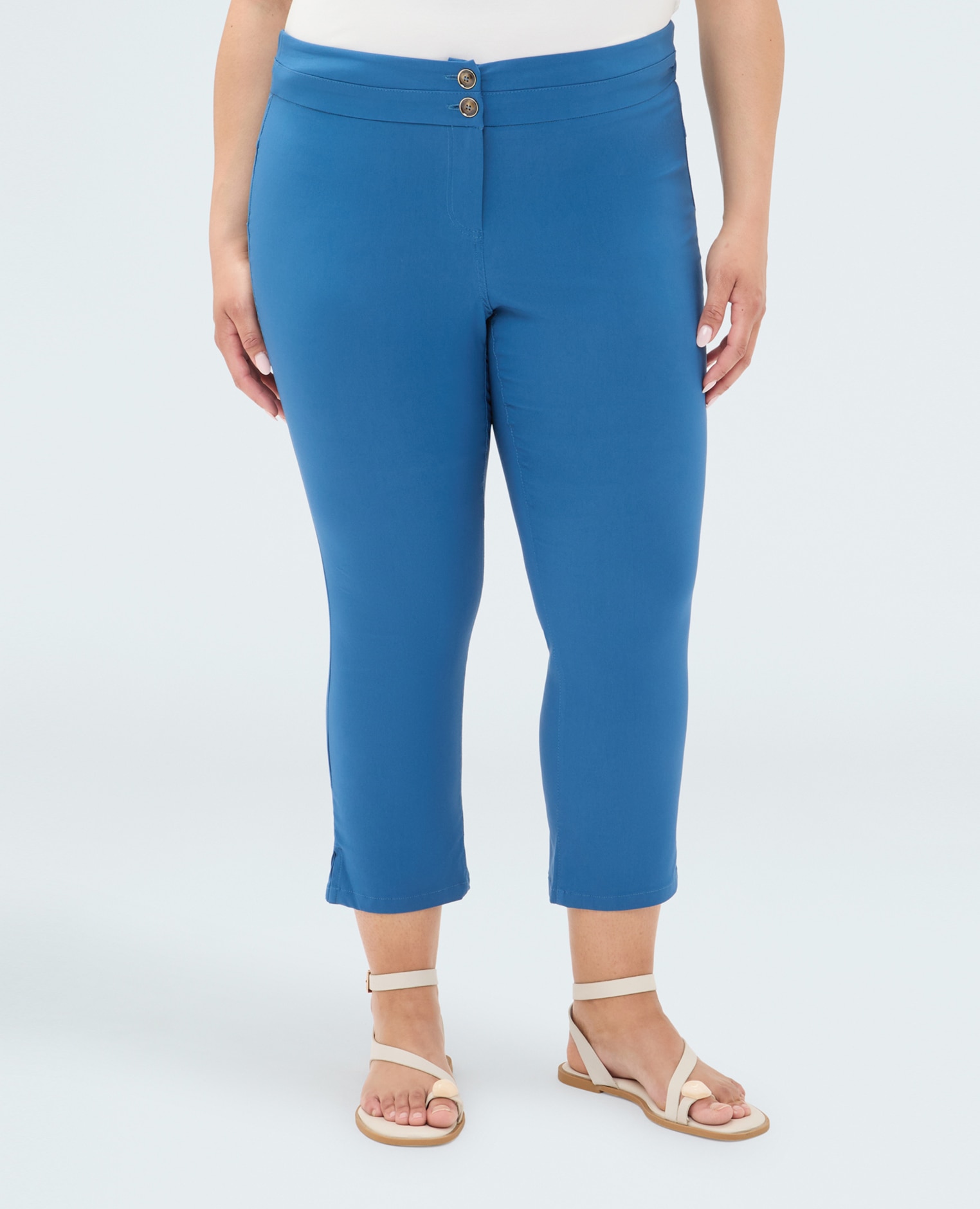 Pantalones de mujer capri con aberturas modelo capri de largo cropped - Fiorella Rubino - Turquesa Turquesa-3