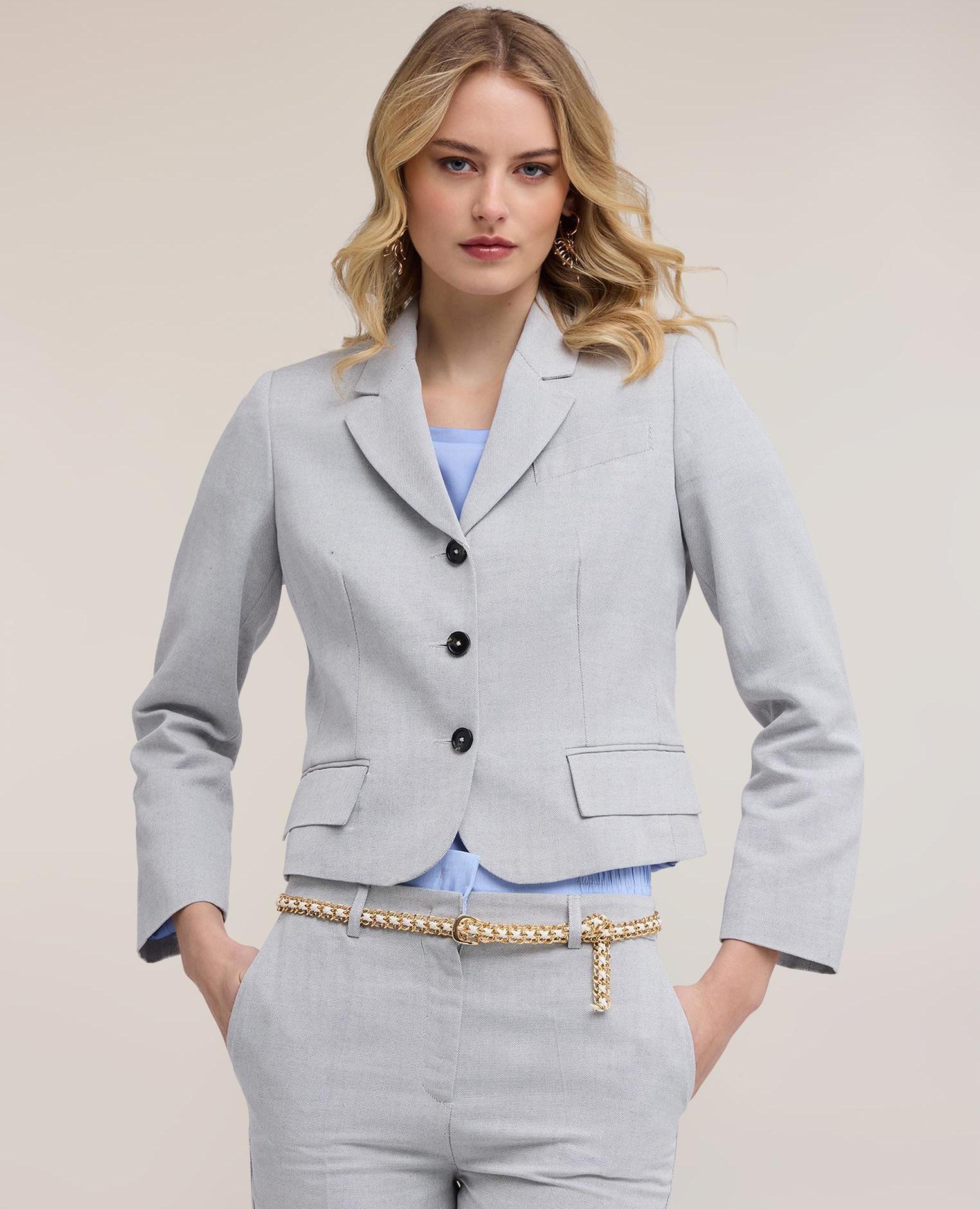 Motivi - Blazer de mujer slim en tejido mixto de ramio cierre frontal de tres botones.