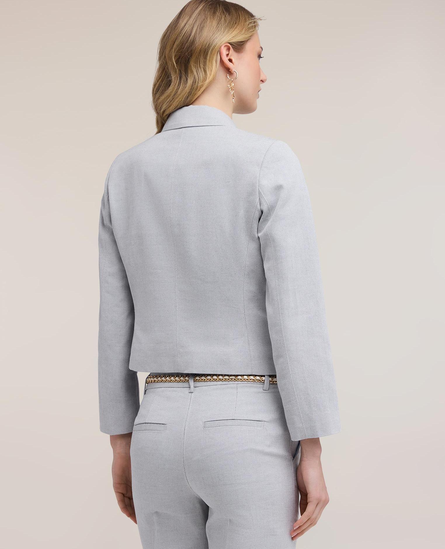 Blazer de mujer slim en tejido mixto de ramio cierre frontal de tres botones - Motivi - Gris Gris-2