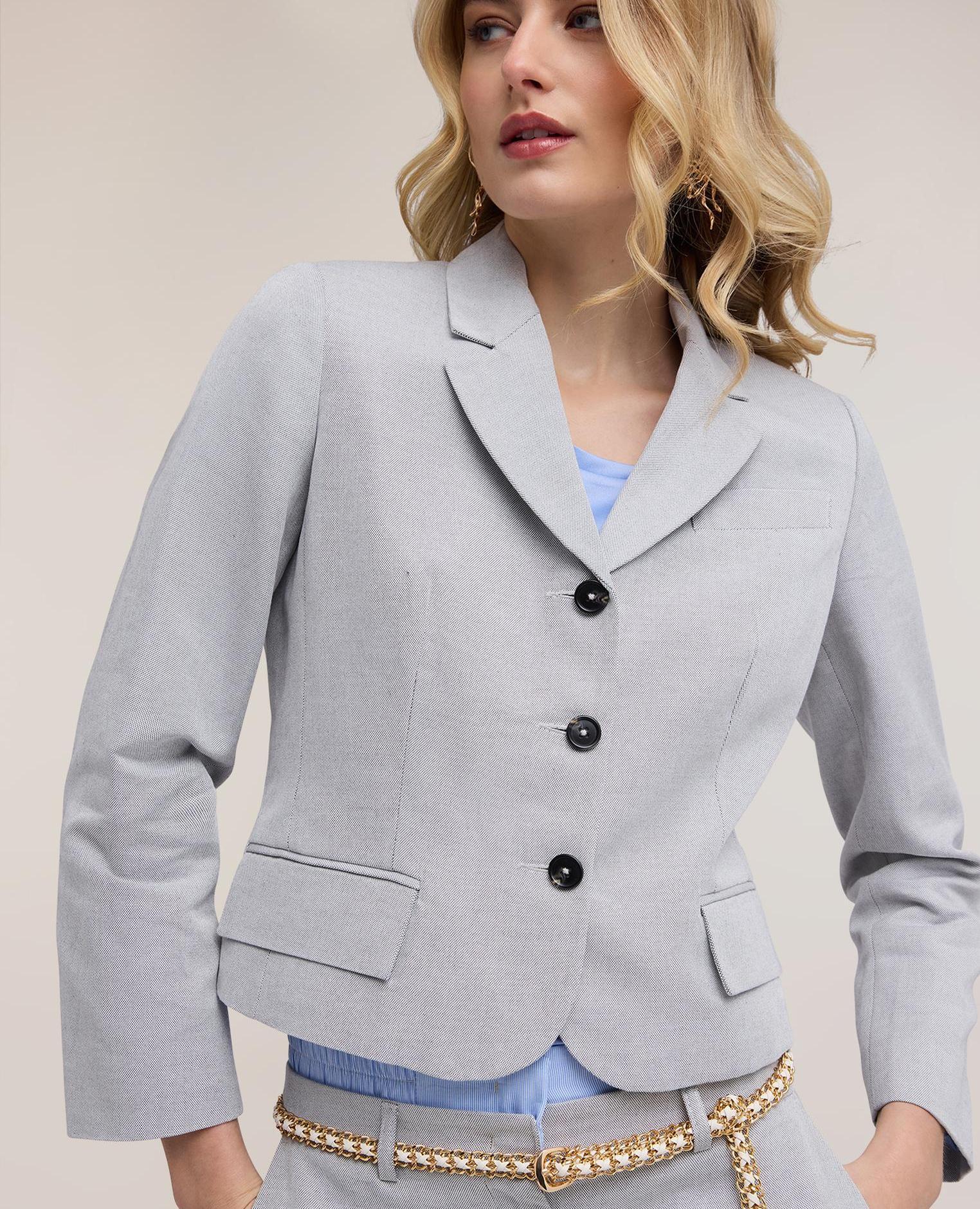 Blazer de mujer slim en tejido mixto de ramio cierre frontal de tres botones - Motivi - Gris Gris-4