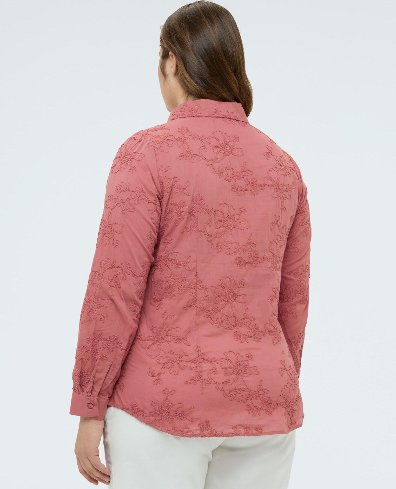 Camisa de mujer con bordados florales tono sobre tono en tejido popelín - Fiorella Rubino - Rosa Rosa-2