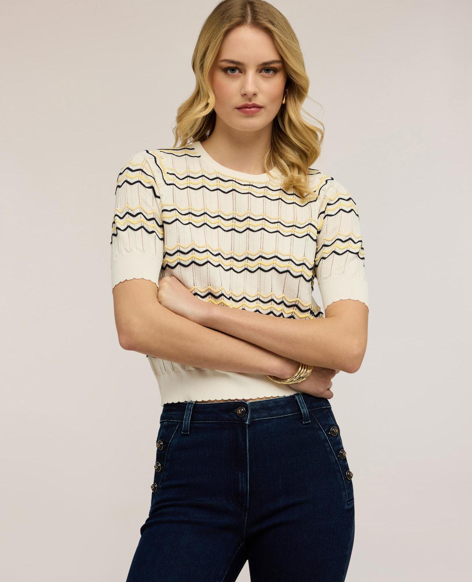 Motivi - Jersey de mujer de rayas chevron en mezcla de viscosa ajuste regular con cuello redondo.