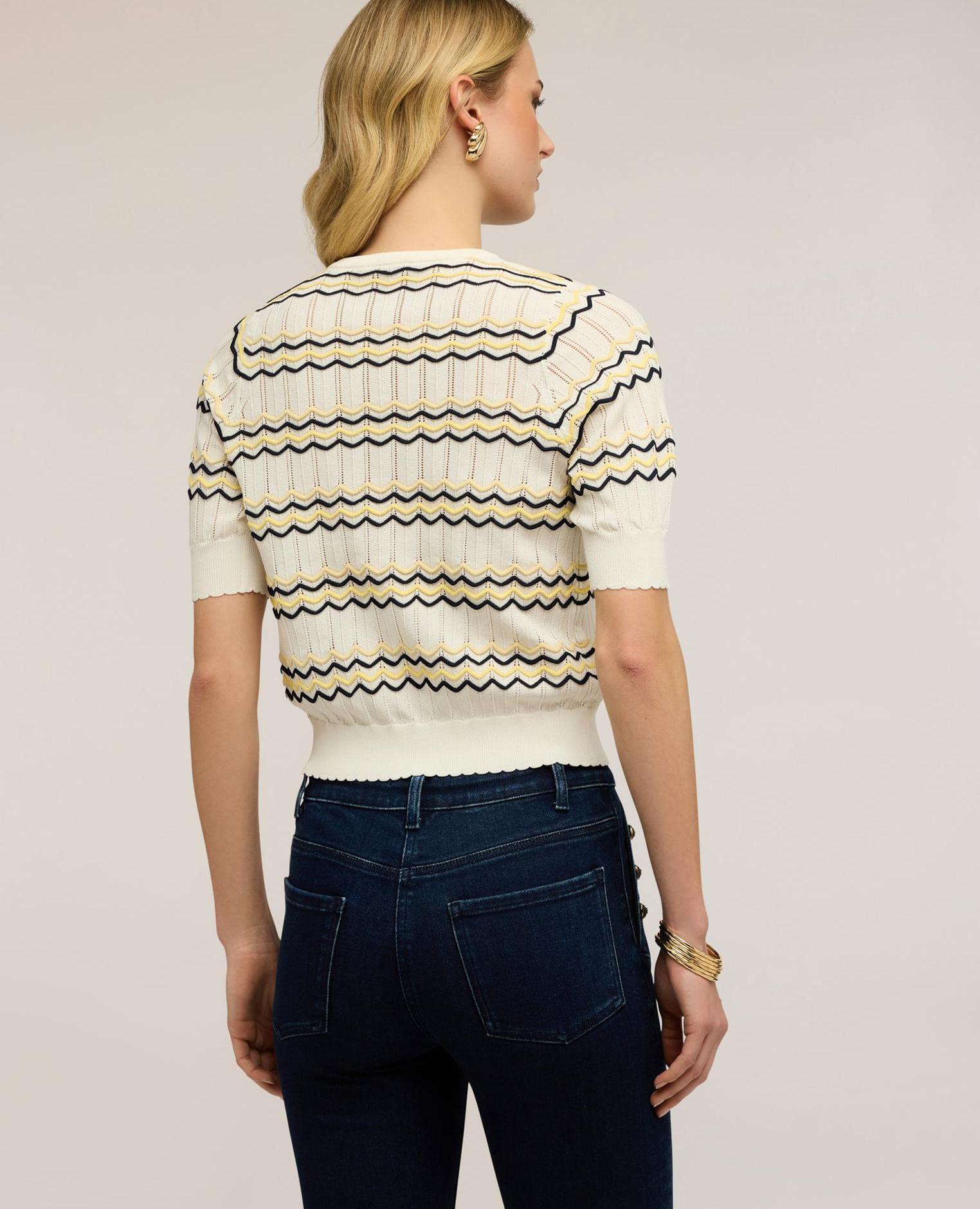 Jersey de mujer de rayas chevron en mezcla de viscosa ajuste regular con cuello redondo - Motivi - Blanco Blanco-2