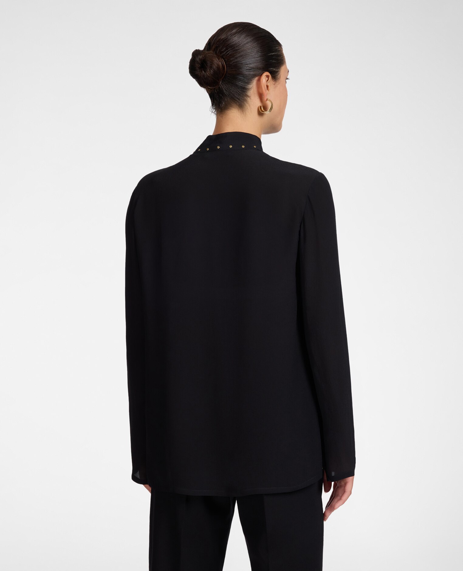 Blusa de mujer de viscosa con lazo ajuste regular - Elena Miró - Negro Negro-2