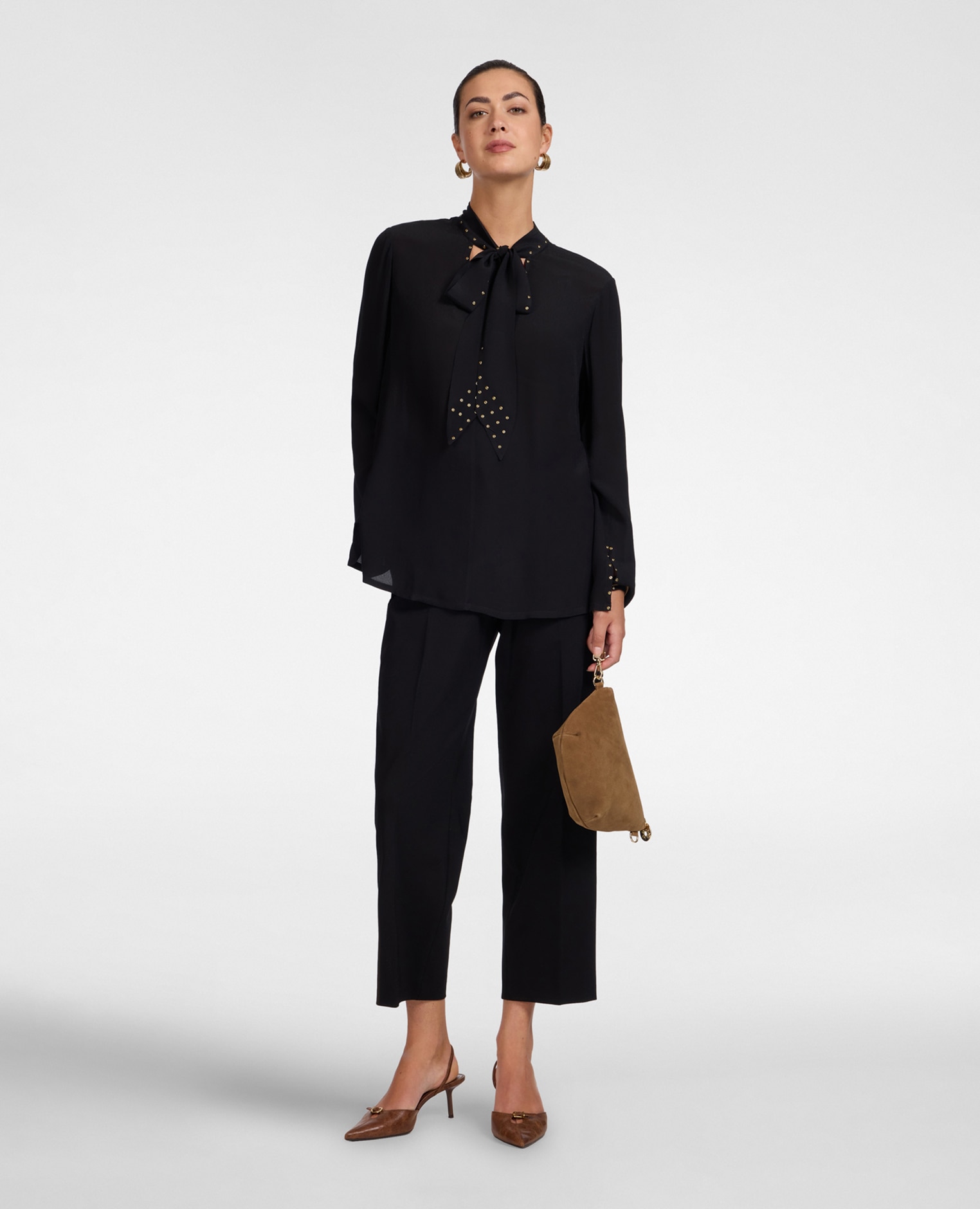 Blusa de mujer de viscosa con lazo ajuste regular - Elena Miró - Negro Negro-3