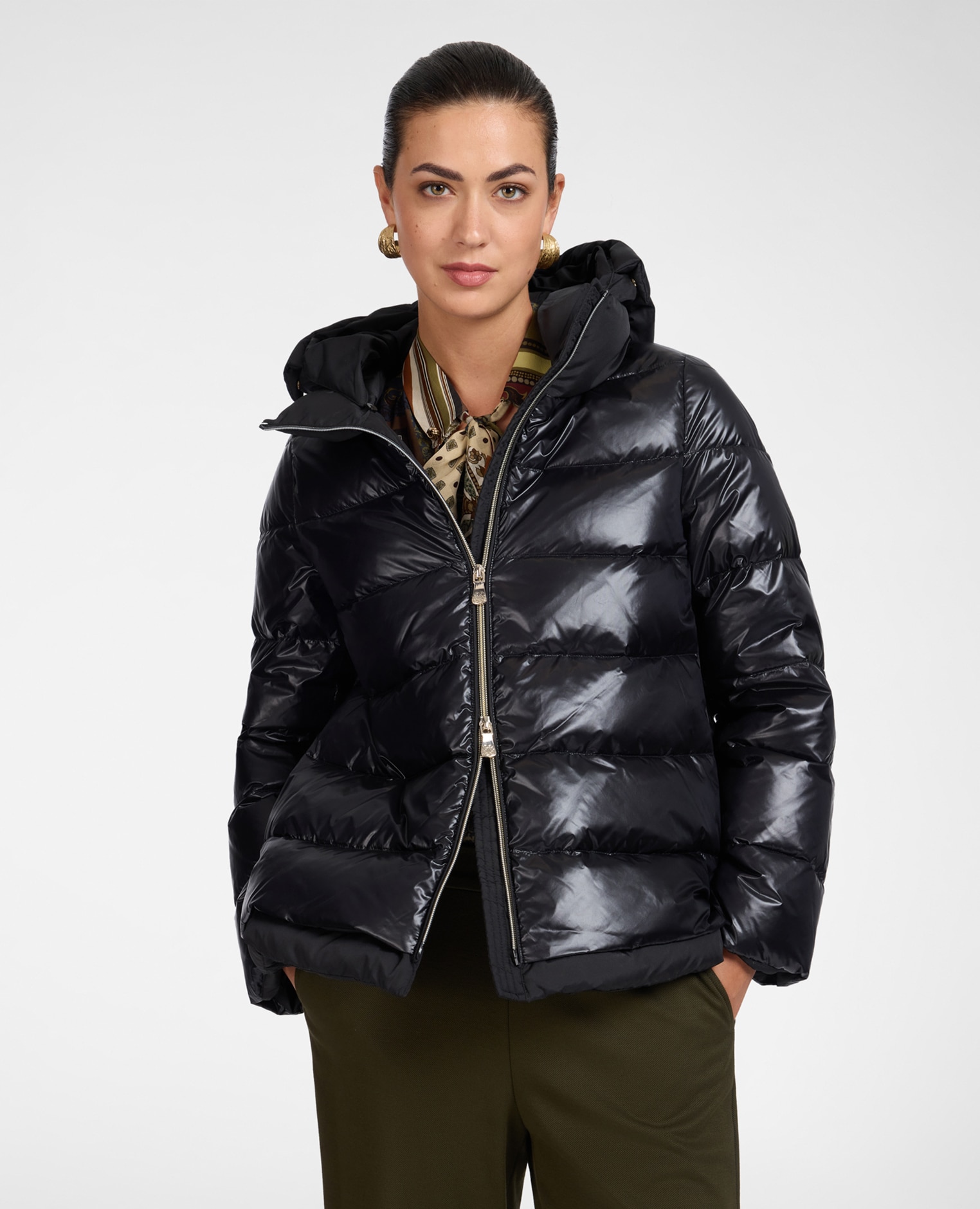 Plumífero de mujer ligero de nylon acolchado longitud media ajuste regular - Elena Miró - Negro Negro-1