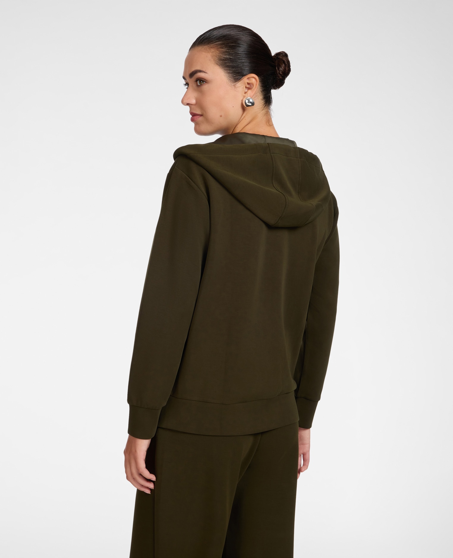 Sudadera de mujer con capucha mezcla modal ajuste regular con cierre frontal de cremallera - Elena Miró - Verde militar Verde militar-2