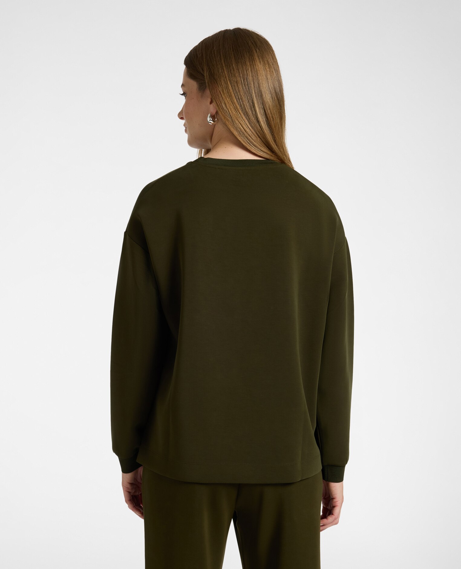Sudadera de mujer con bordado monogram ajuste boxy con cuello redondo - Elena Miró - Verde militar Verde militar-2