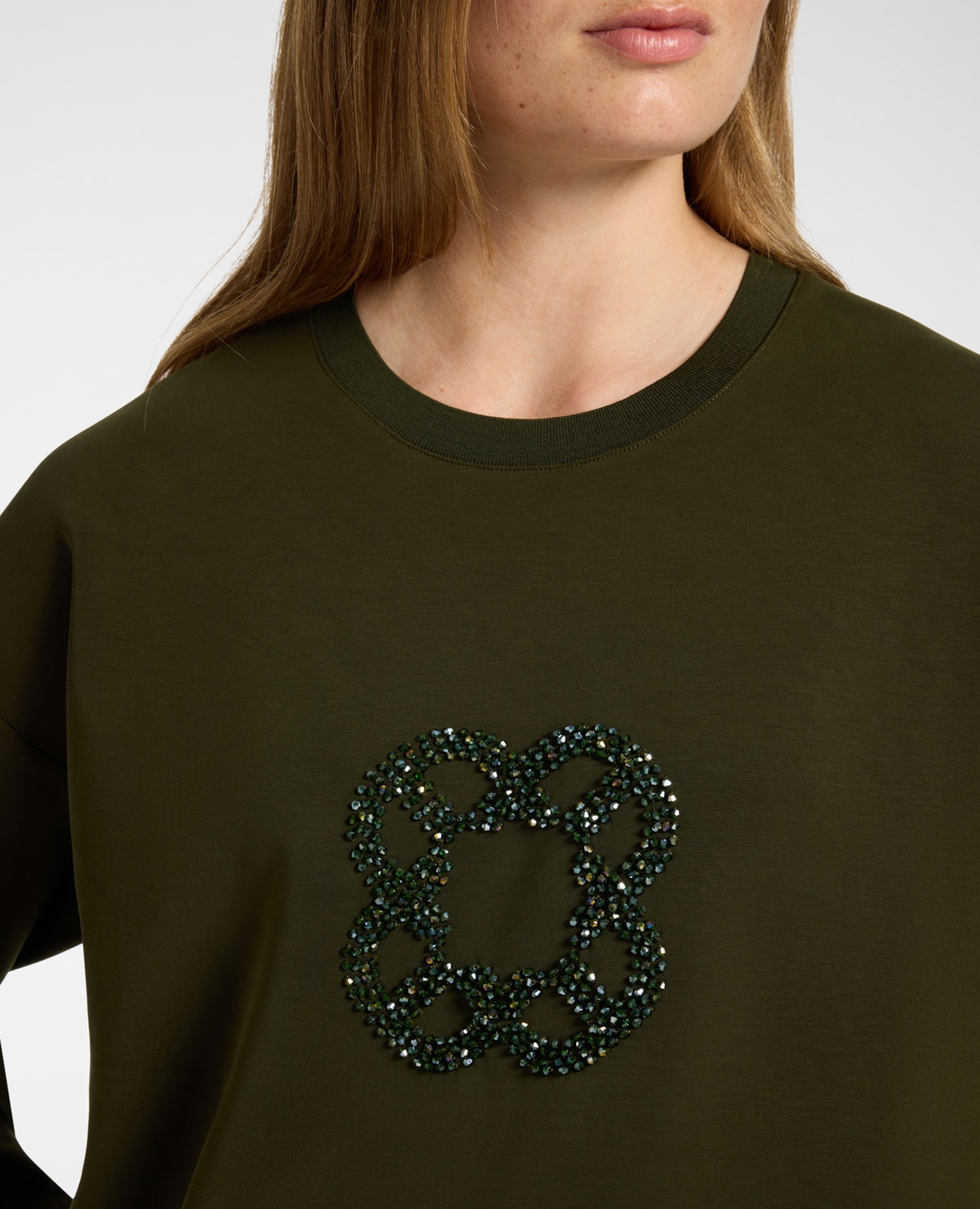 Sudadera de mujer con bordado monogram ajuste boxy con cuello redondo - Elena Miró - Verde militar Verde militar-4