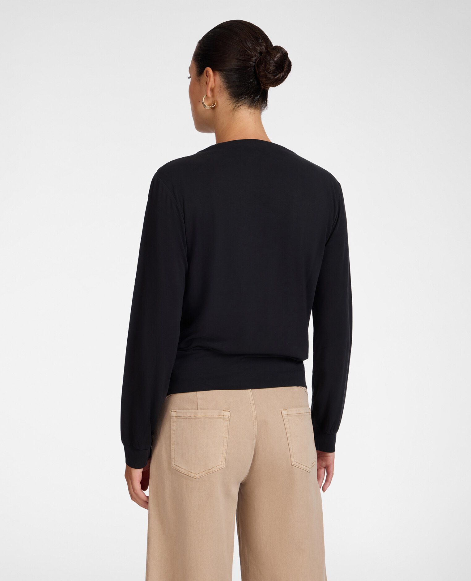 Camiseta de mujer mezcla modal con cuello barco ajuste regular banda en el bajo - Elena Miró - Negro Negro-2