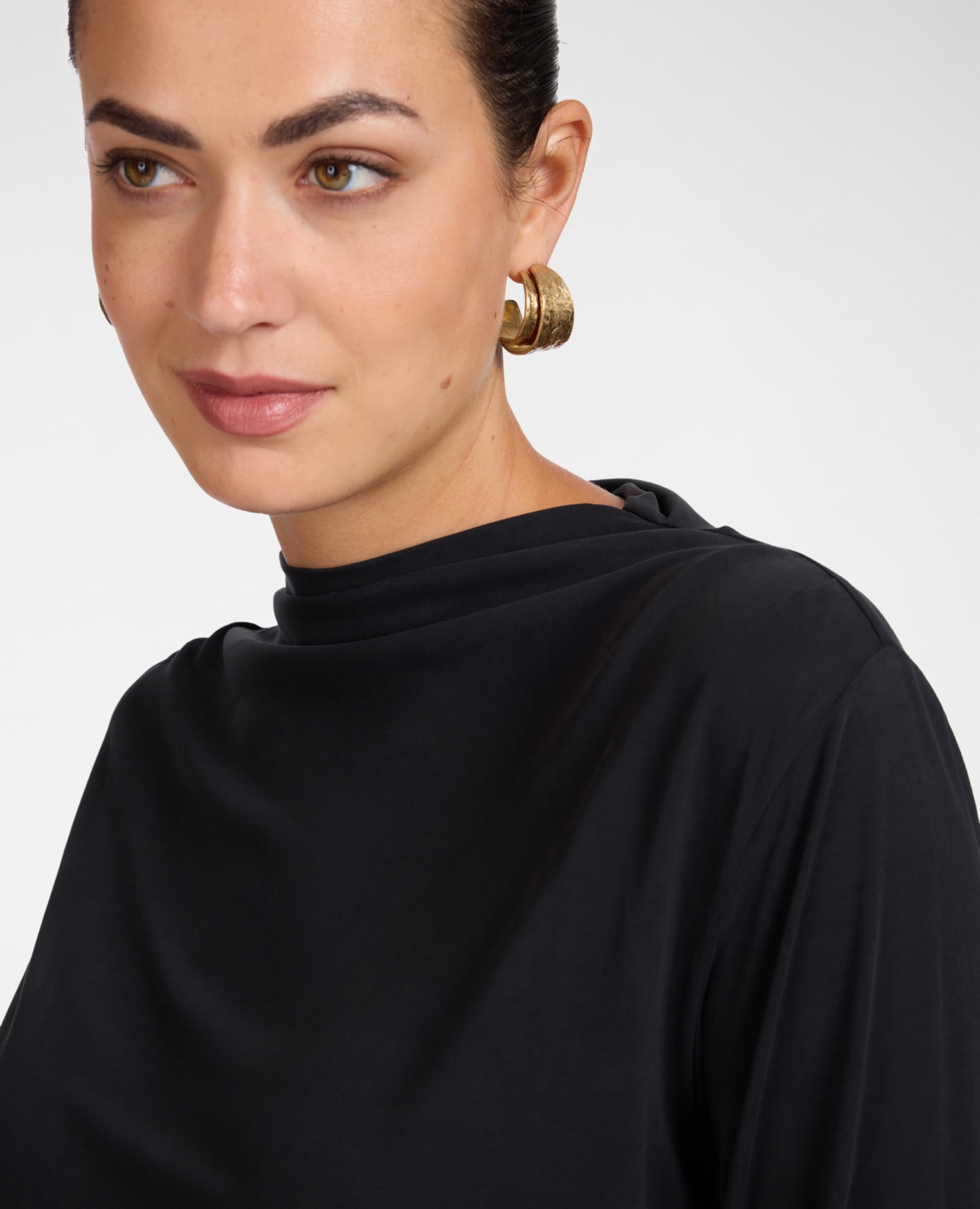 Camiseta de mujer mezcla modal con cuello barco ajuste regular banda en el bajo - Elena Miró - Negro Negro-4