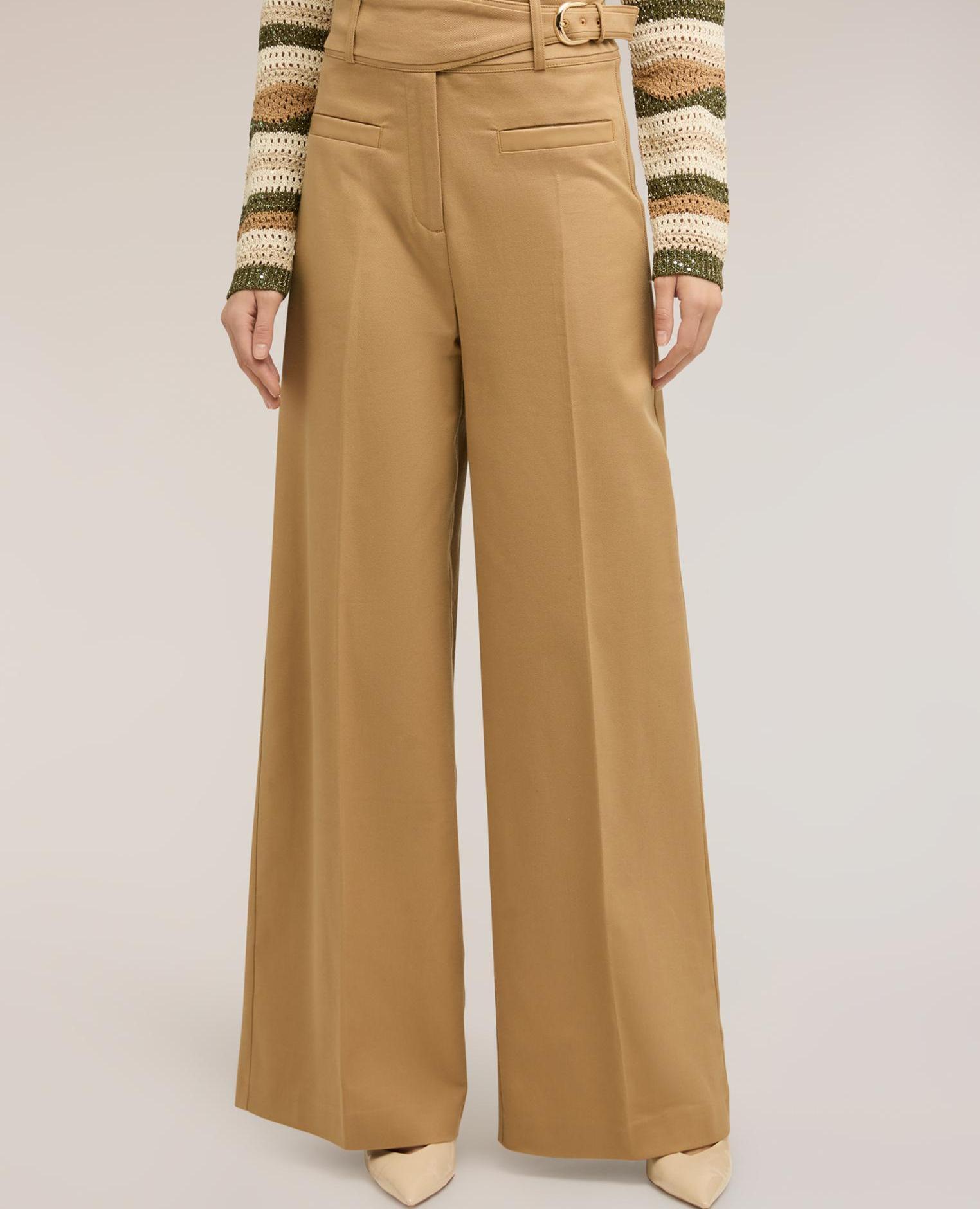 Pantalones de mujer palazzo con cintura alta talle alto - Motivi - Beige Beige-3