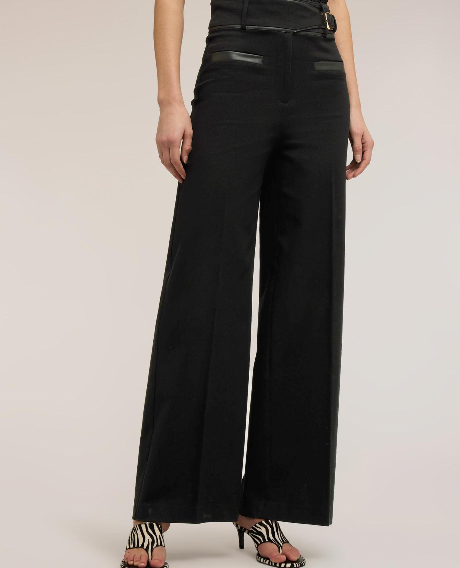 Pantalones de mujer palazzo con cintura alta talle alto - Motivi - Negro Negro-3