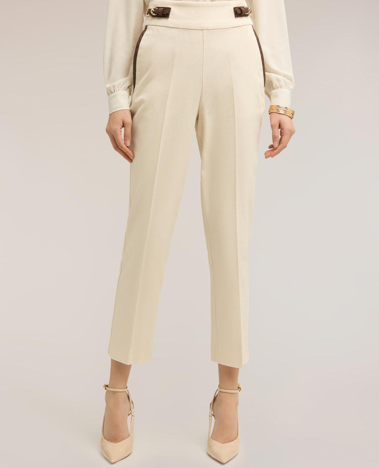 Pantalones de mujer rectos con motivo hebillas laterales cierre con cremallera - Motivi - Beige Beige-3