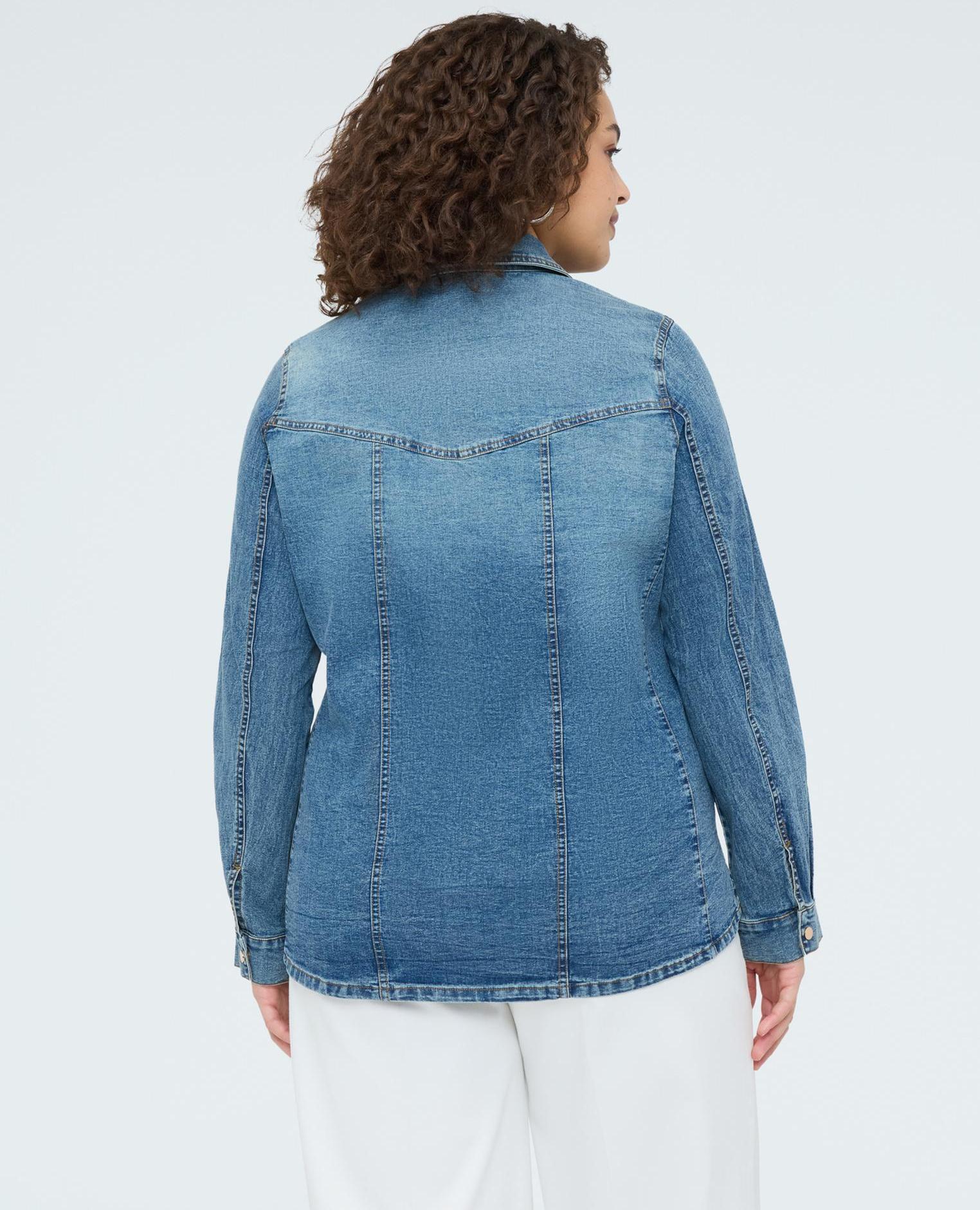 Camisa de mujer de denim con destellos luminosos cierre frontal con botones de presión - Fiorella Rubino - Azul Azul-2