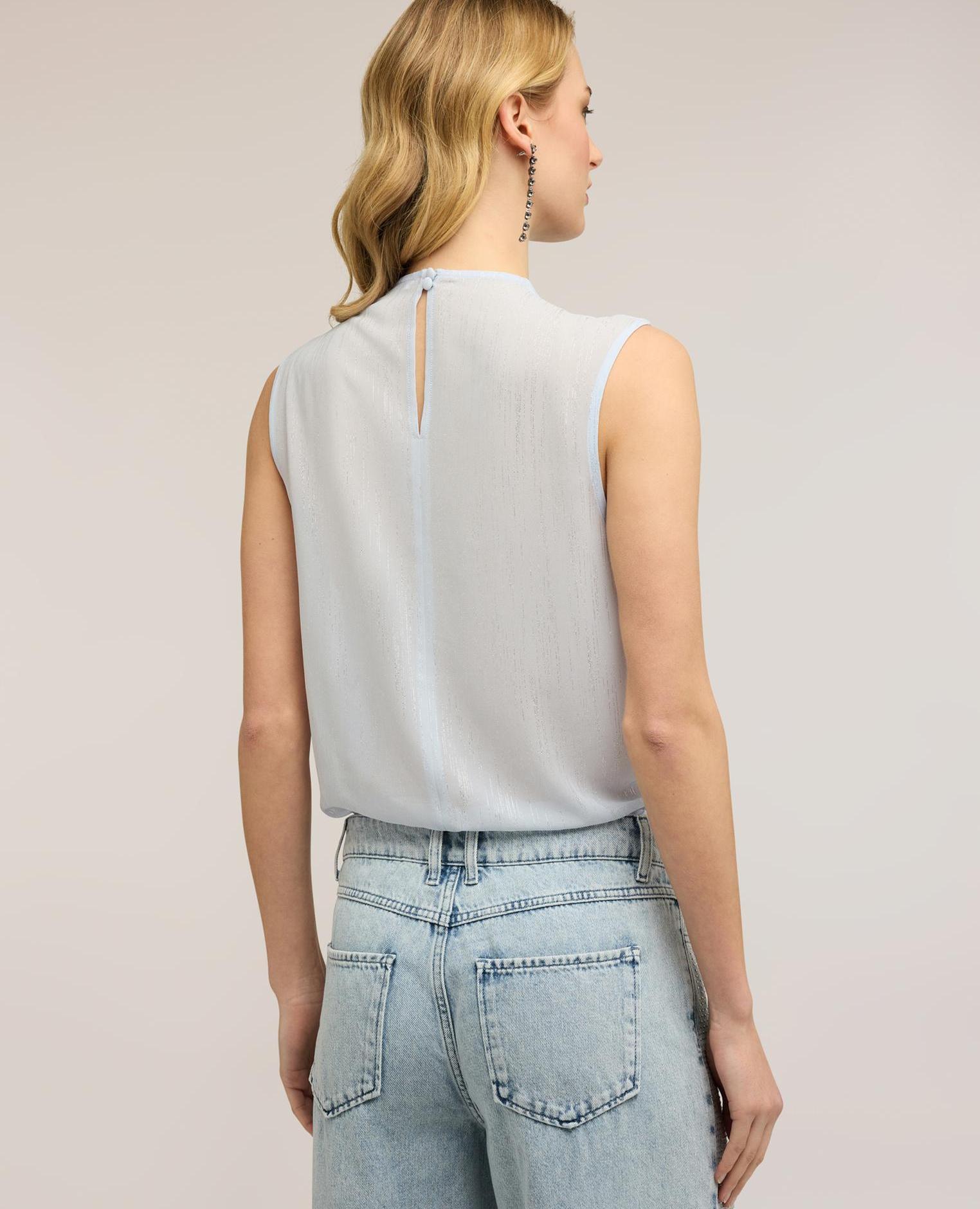 Blusa de mujer body en georgette fil coupé ajuste regular con cierre de cremallera trasero - Motivi - Azul claro Azul claro-2