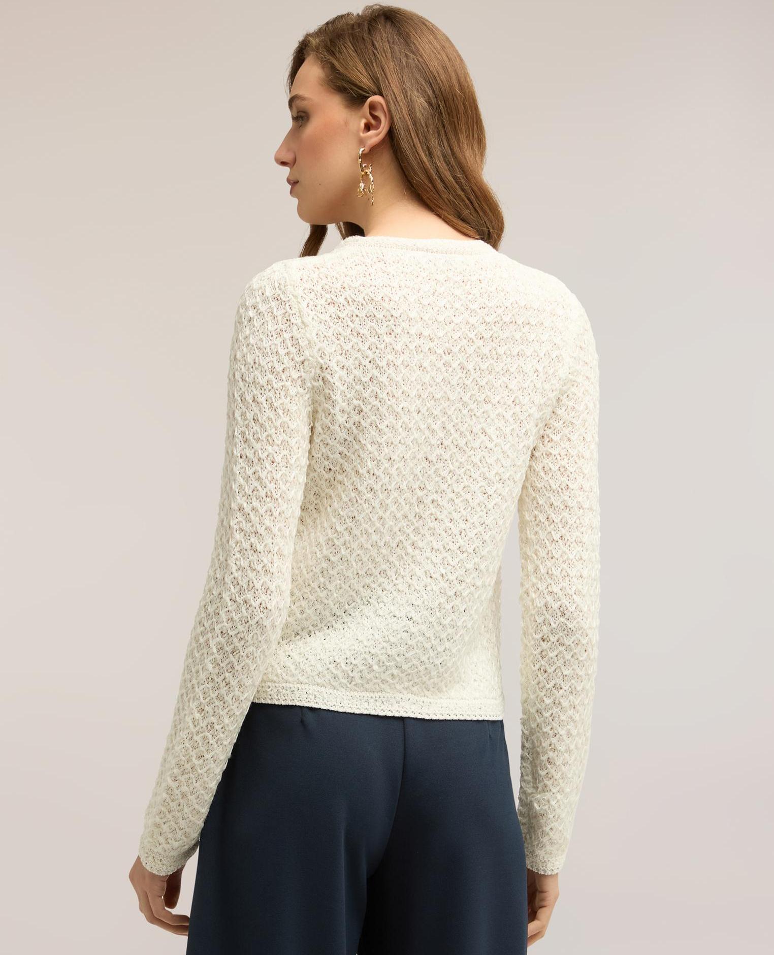 Cárdigan de mujer de punto calado abertura frontal con escote redondo y botones - Motivi - Blanco Blanco-2