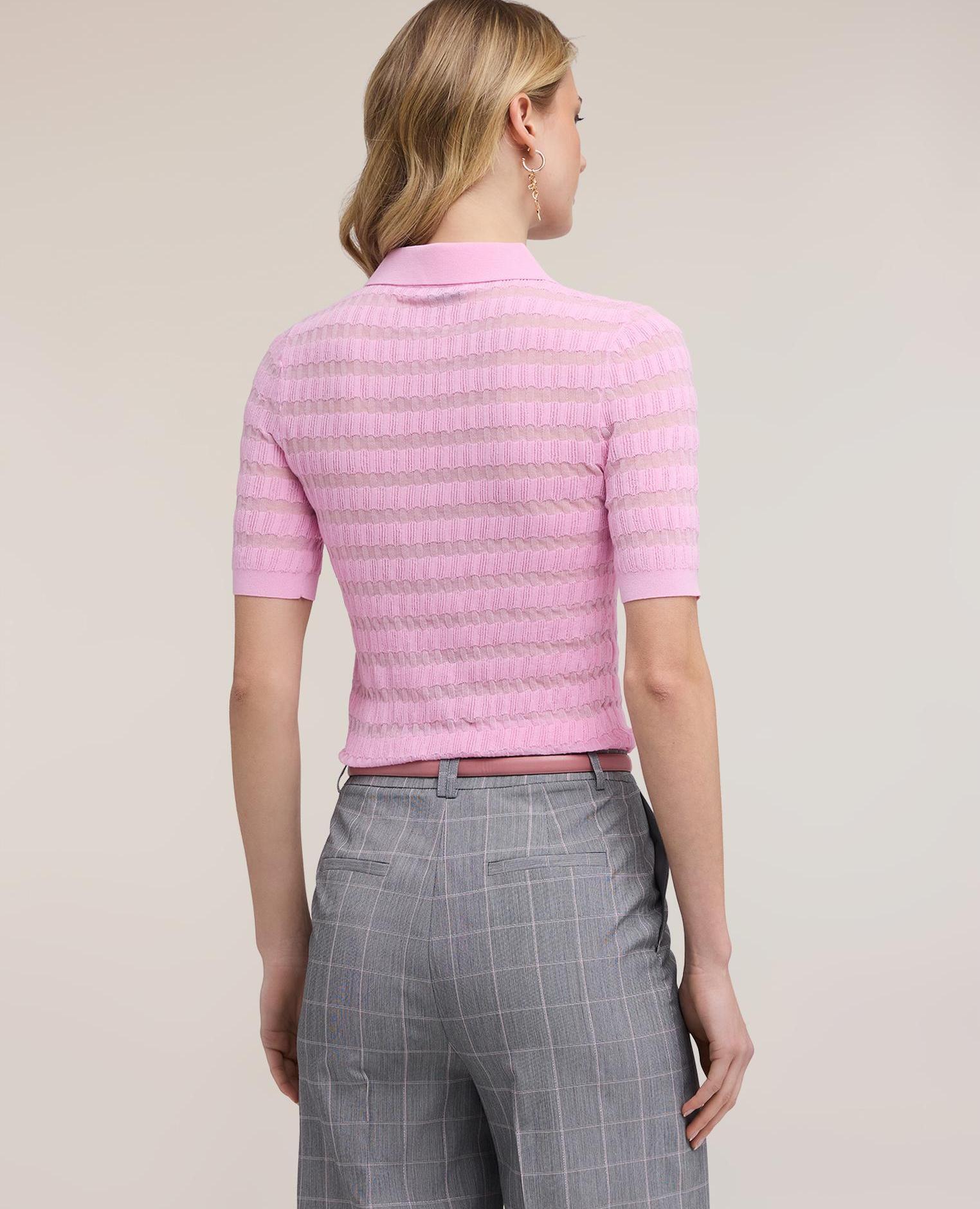 Polo de mujer de punto fino con labor ajouré ajuste entallado - Motivi - Rosa Rosa-2