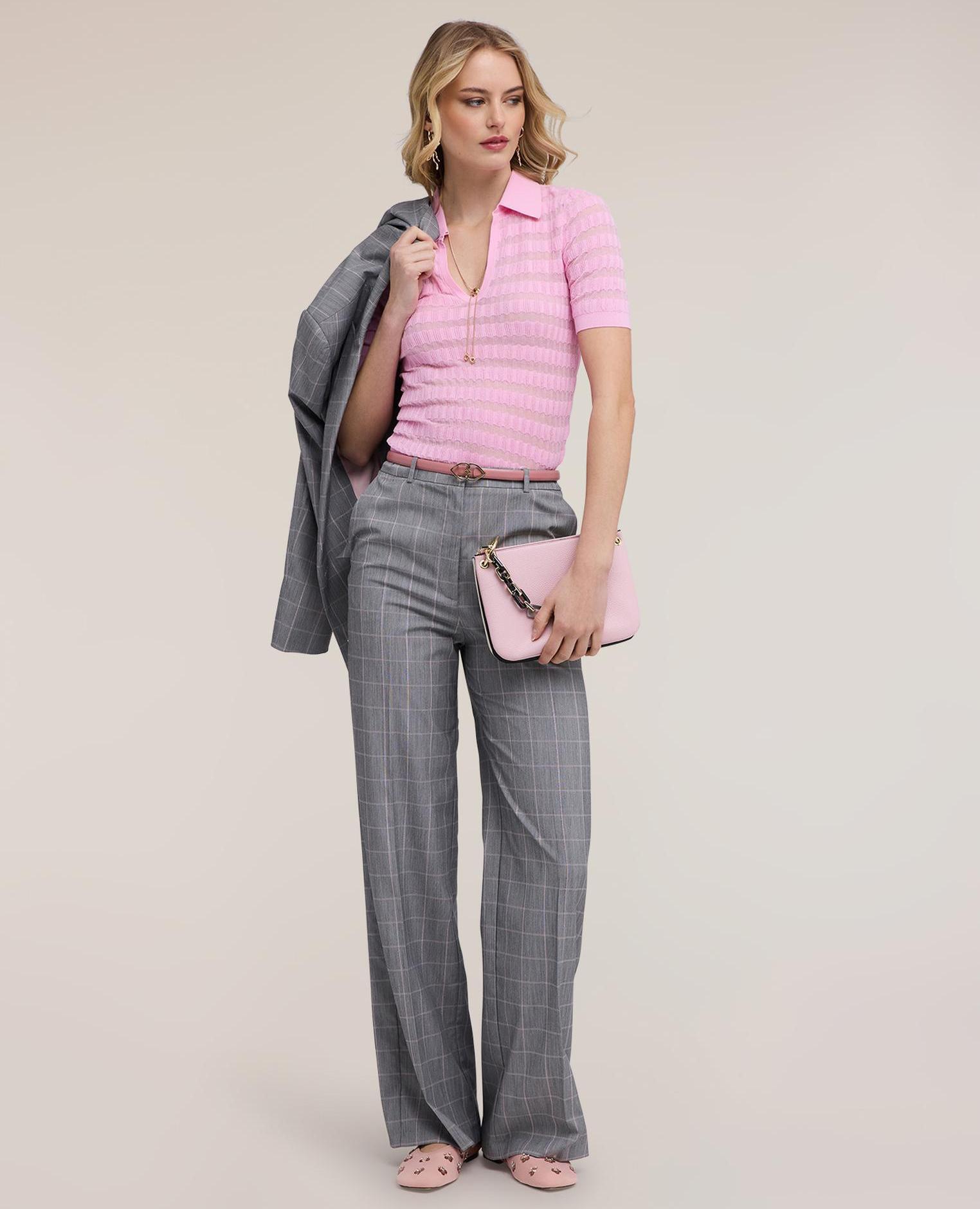 Polo de mujer de punto fino con labor ajouré ajuste entallado - Motivi - Rosa Rosa-4