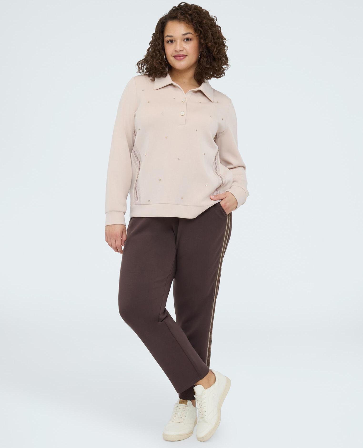 Sudadera de mujer polo con aplicaciones luminosas aplicaciones luminosas y bandas de strass en los laterales - Fiorella Rubino - Rosa Rosa-3