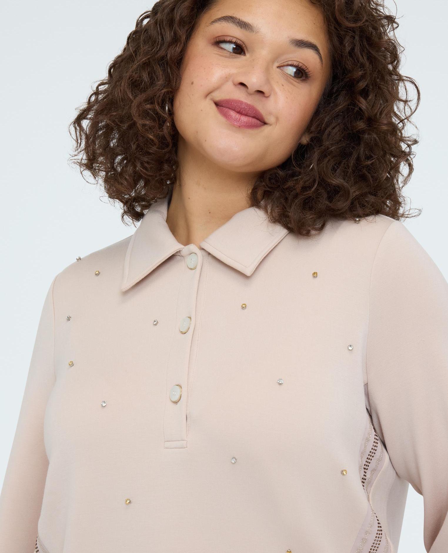 Sudadera de mujer polo con aplicaciones luminosas aplicaciones luminosas y bandas de strass en los laterales - Fiorella Rubino - Rosa Rosa-4