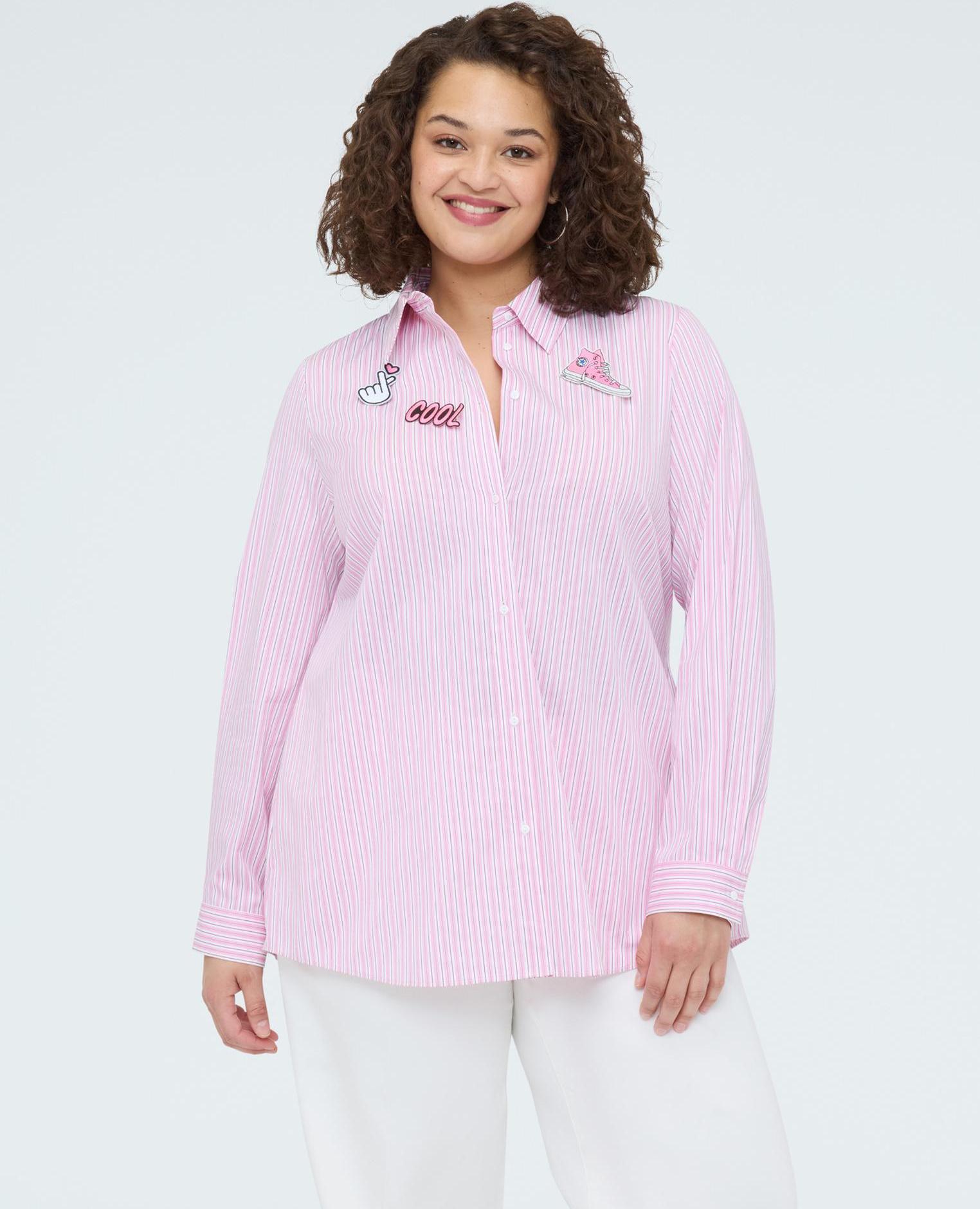 Camisa de mujer a rayas de algodón maxi abertura con lazos - Fiorella Rubino - Rosa Rosa-1