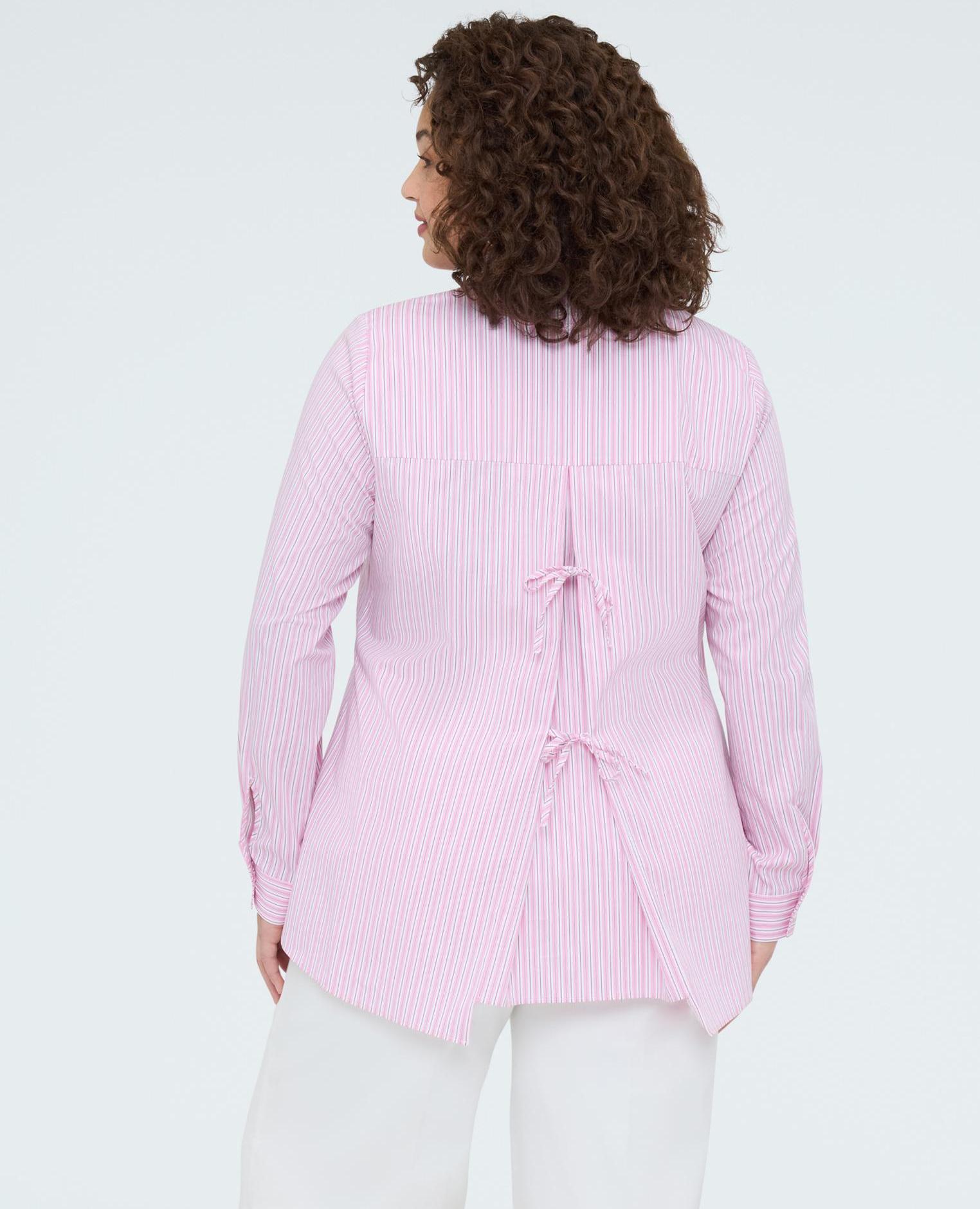 Camisa de mujer a rayas de algodón maxi abertura con lazos - Fiorella Rubino - Rosa Rosa-2