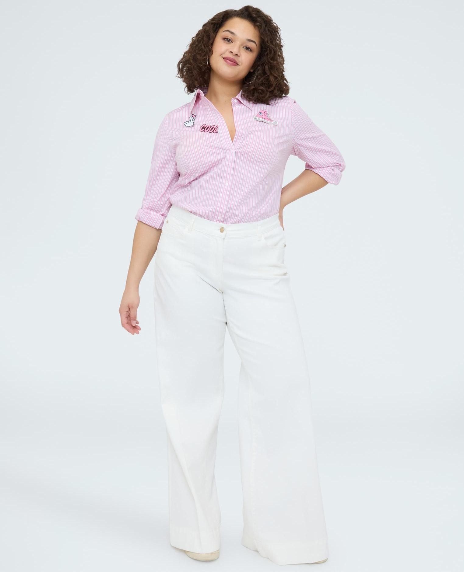 Camisa de mujer a rayas de algodón maxi abertura con lazos - Fiorella Rubino - Rosa Rosa-3
